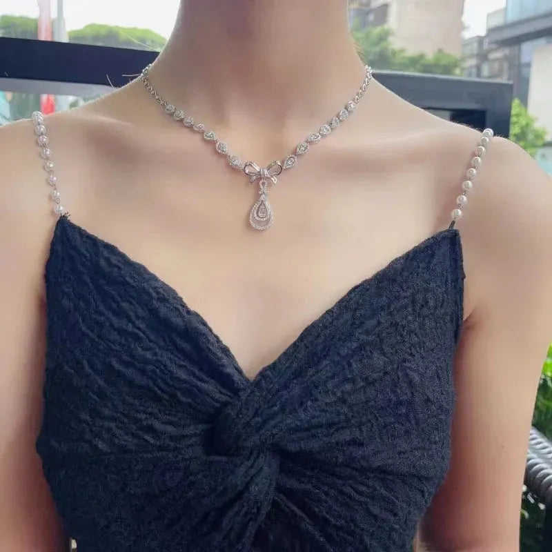 18K White Gold 3.4 Carats Natural Diamond Pendant Necklace for Women - Luxury Engagement & Party Jewelry Gift - Perfect for Weddings, Anniversaries and Special Occasions
