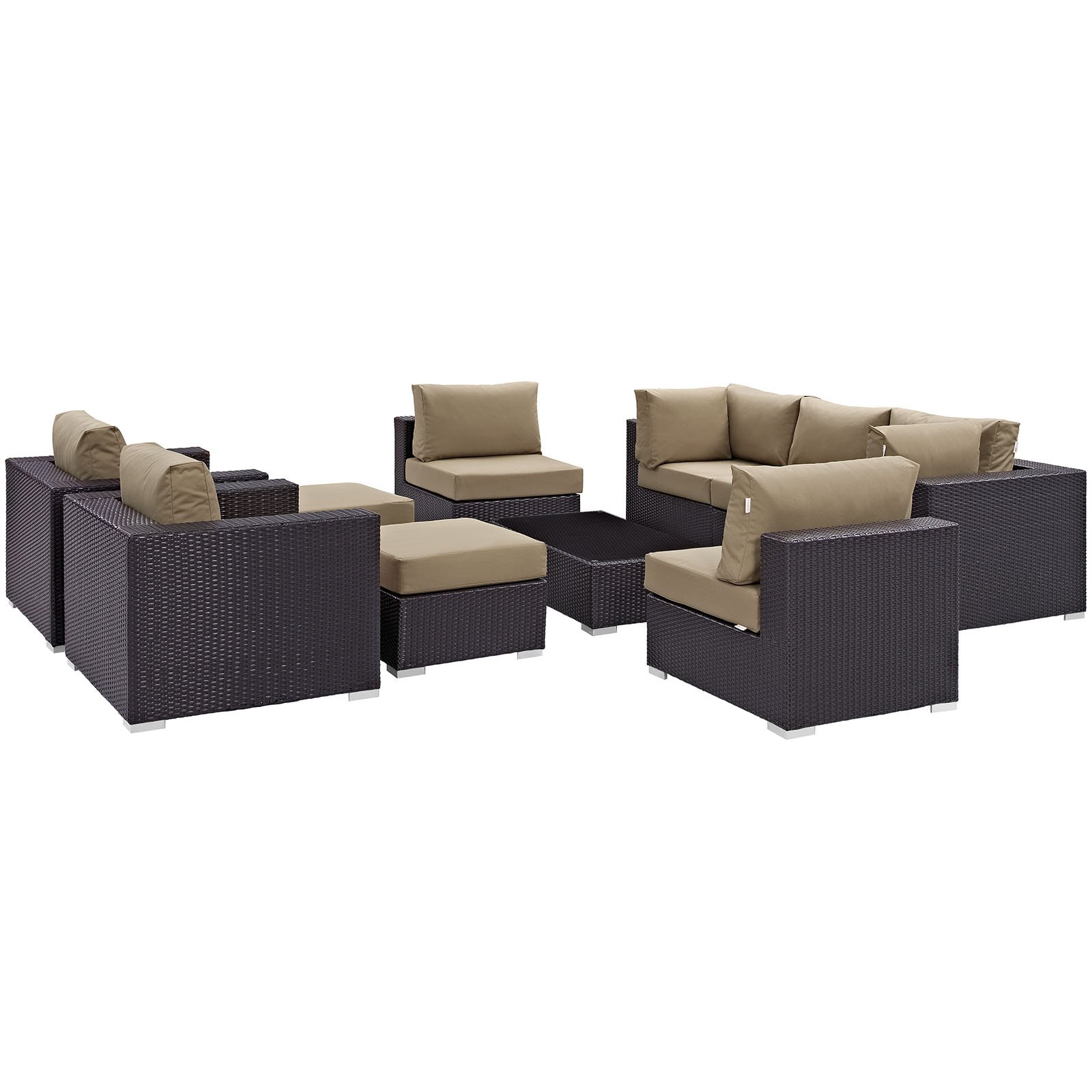 Modway Convene Collection 10-Piece Outdoor Patio Sectional Set in Espresso Mocha - Durable Wicker Furniture for Backyard, Garden, Poolside & Patio Relaxation