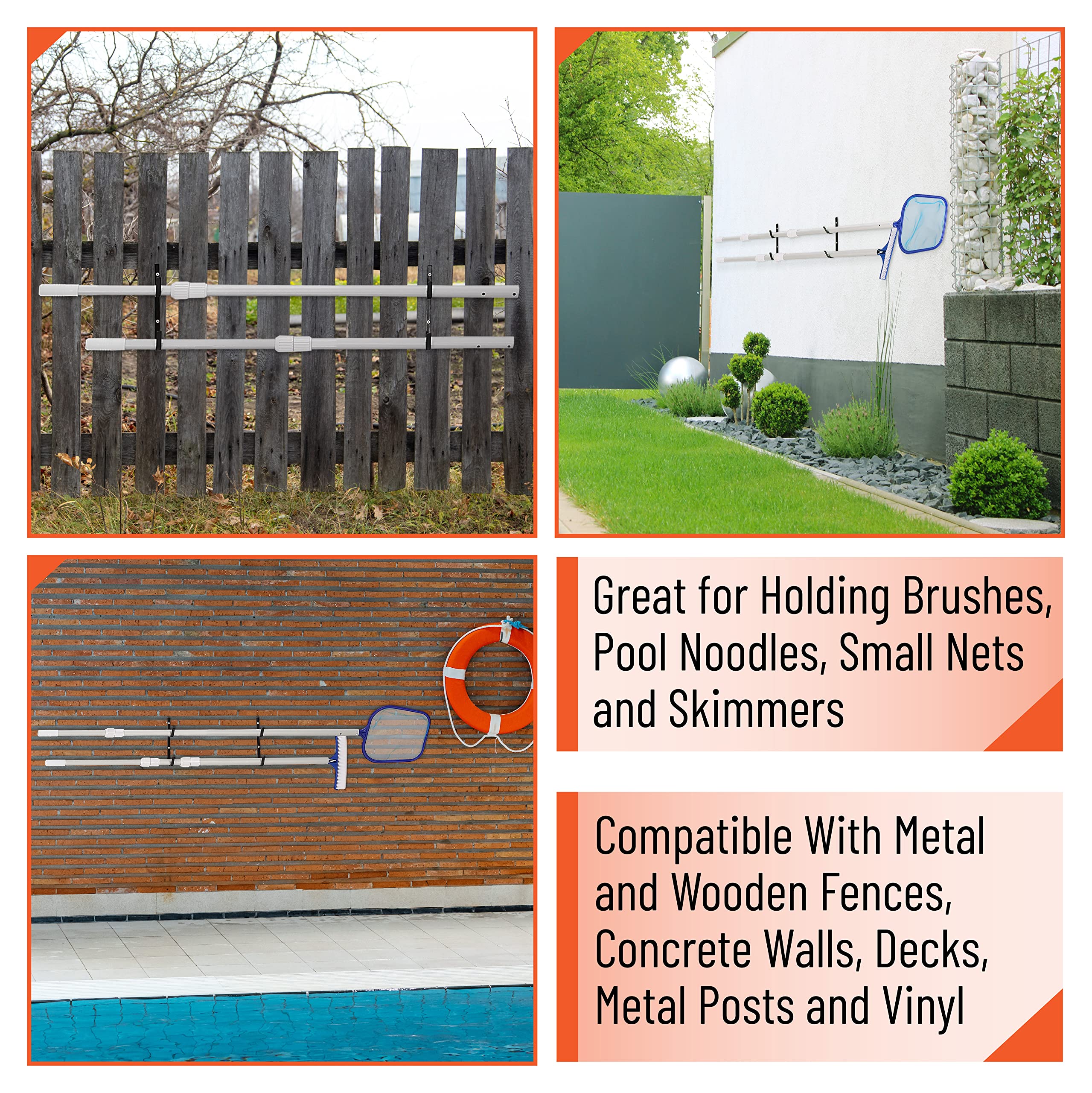 2 Pack UNCO Pool Pole Hanger - Heavy Duty Pool Hooks for Poles & Hoses, Durable Pool Equipment Hooks for Cleaning Tools & Supplies - Perfect for Inground & Above Ground Pool Accessories Organization