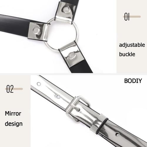 Women's High Waisted Harness Belt - Punk Rock Waist Strap with Mirror Accents for Rave, Gothic & Festival Outfits - Perfect for Concerts, Cosplay & Alternative Fashion