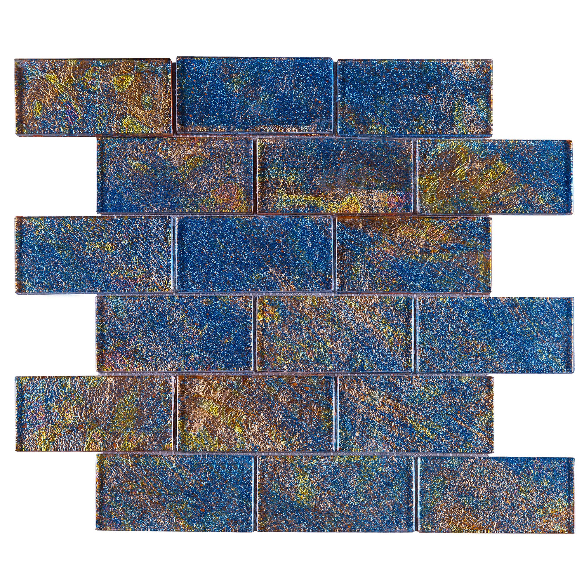 TGKG-02 Blue Galaxy 2x4 Glass Mosaic Tile Sheet - 10 Pack - Subway Tile for Kitchen Backsplash, Bathroom Wall & Shower Decor - Waterproof Peel & Stick DIY Installation