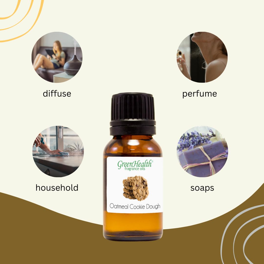 4 fl oz Oatmeal Cookie Dough Fragrance Oil - Glass Bottle with Cap - GreenHealth - Perfect for Candles, Soaps & DIY Home Fragrance