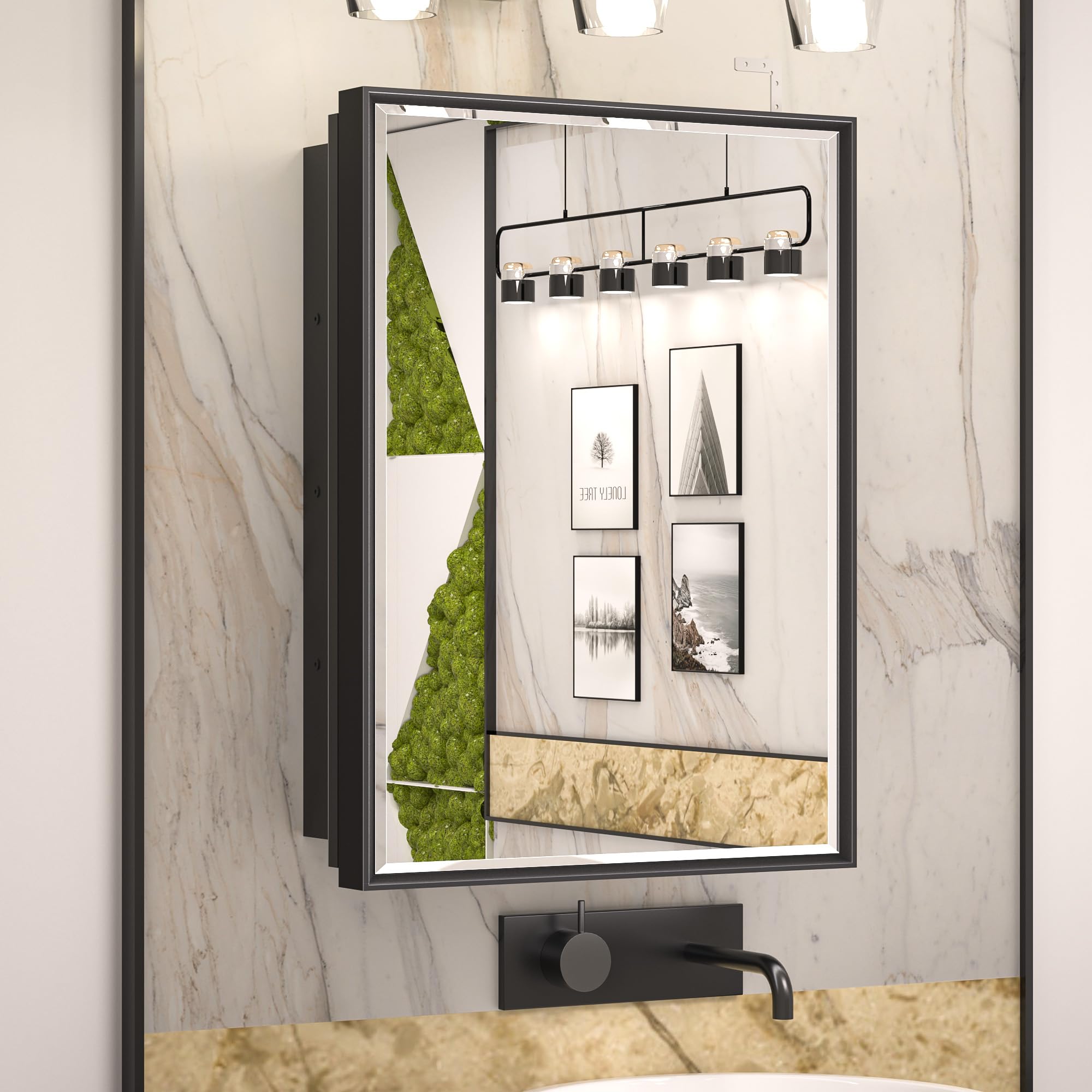 Keonjinn 17x25 Inch Black Bathroom Medicine Cabinet with Mirror - Recessed or Surface Mount Aluminum Alloy Frame, Beveled Edge Vanity Mirror & Storage - Perfect for Small Bathrooms, Powder Rooms & Modern Home Decor