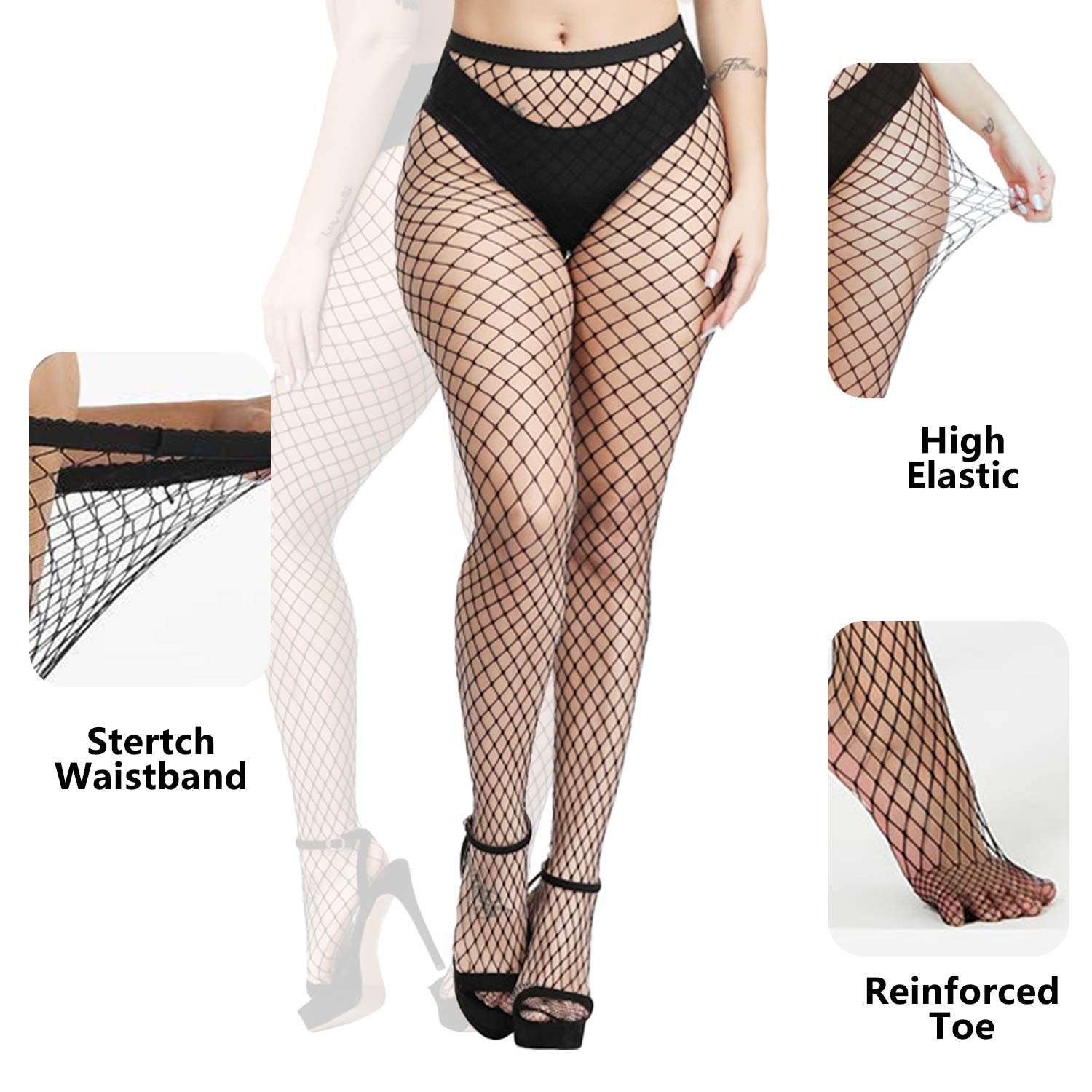 WEANMIX Women's Fishnet Stockings - Lace Patterned High Waist Tights & Pantyhose for Sexy Outfits, Cosplay, and Night Out Fashion