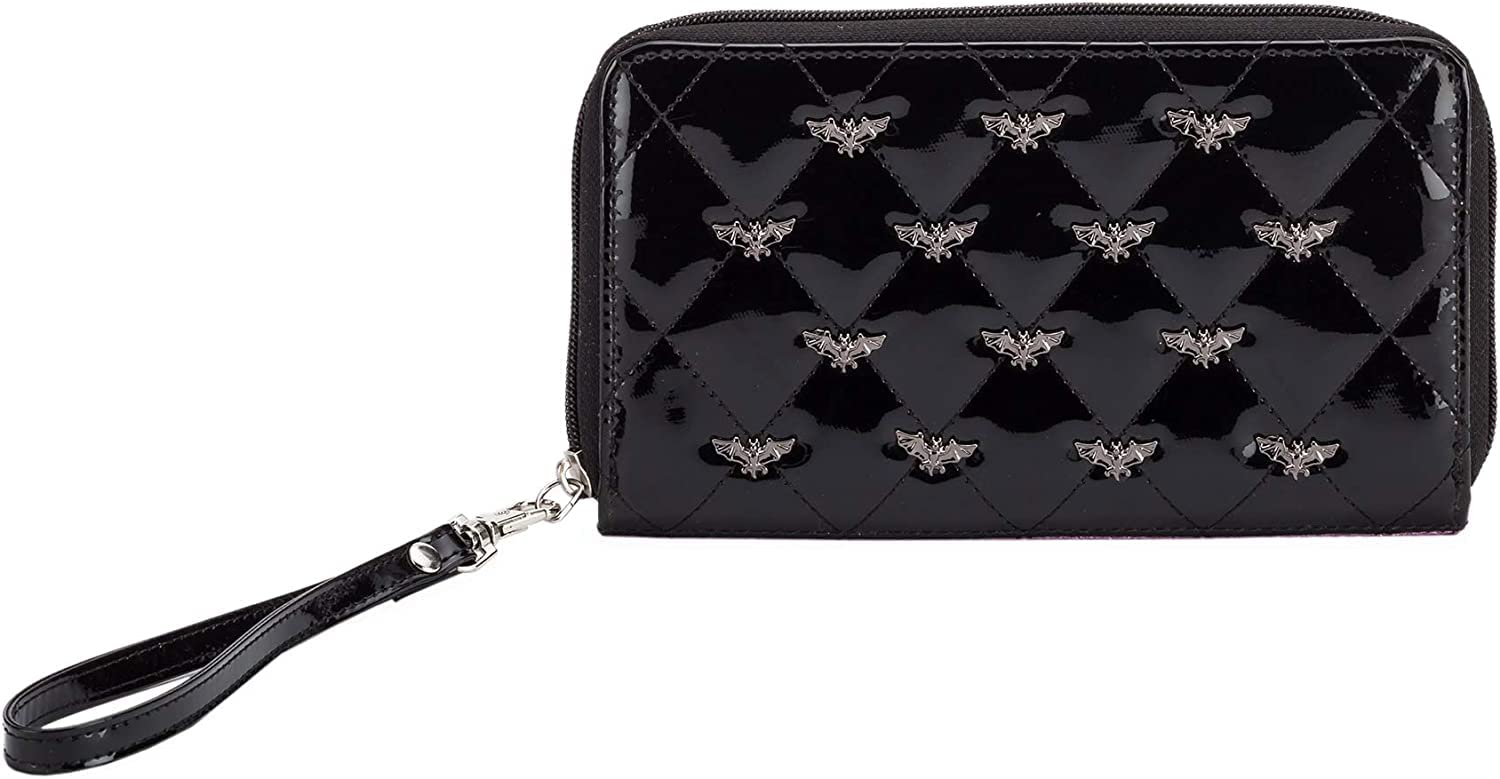Rock Rebel Studded Bats Zip Around Wallet - Stylish Black Leather Wallet for Men & Women | Perfect for Everyday Use, Travel & Night Out Accessories