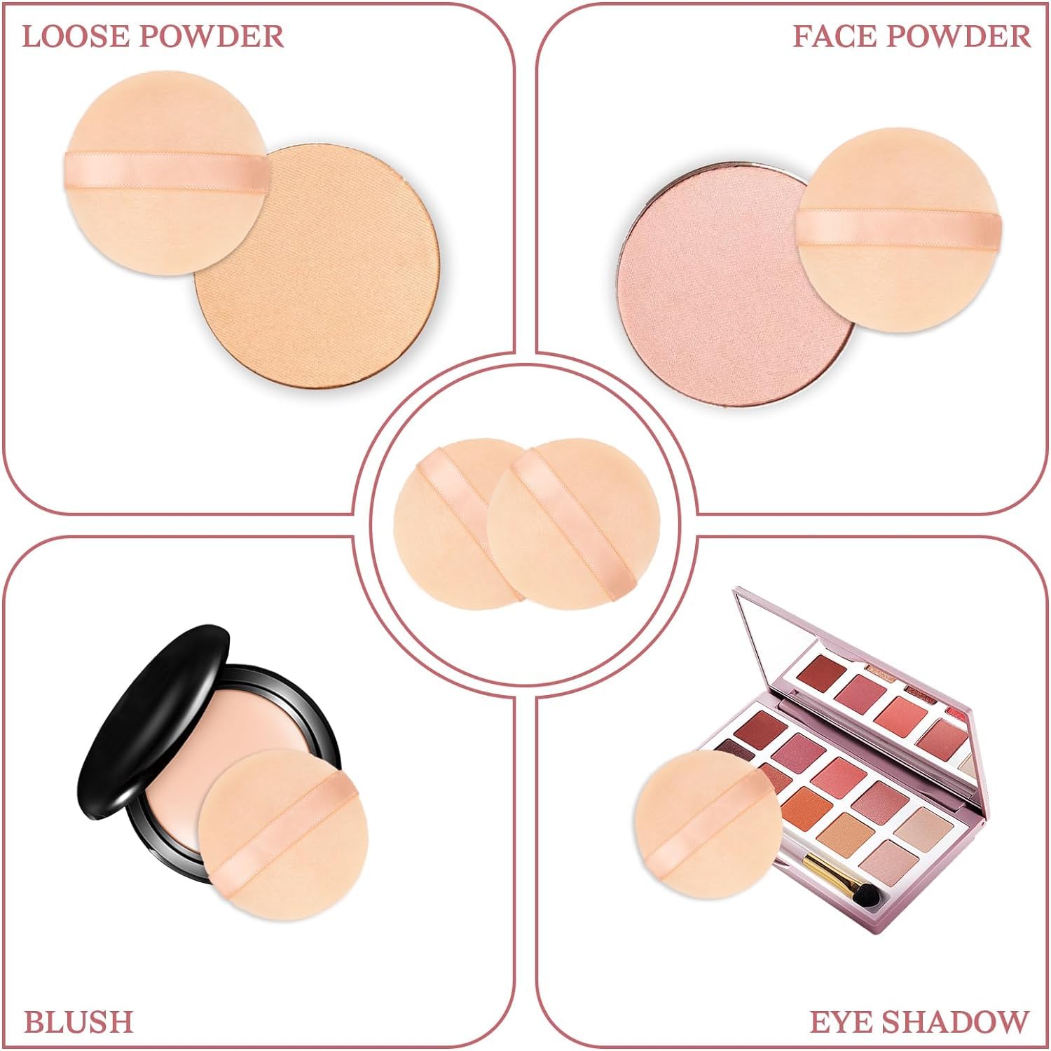 Velour Powder Puffs for Face Makeup - 10 Pack Soft Pure Cotton Cosmetic Puff Applicators with Ribbon for Powder Foundation & Setting Powder - Perfect for Travel, Touch-ups & Professional Makeup Kits