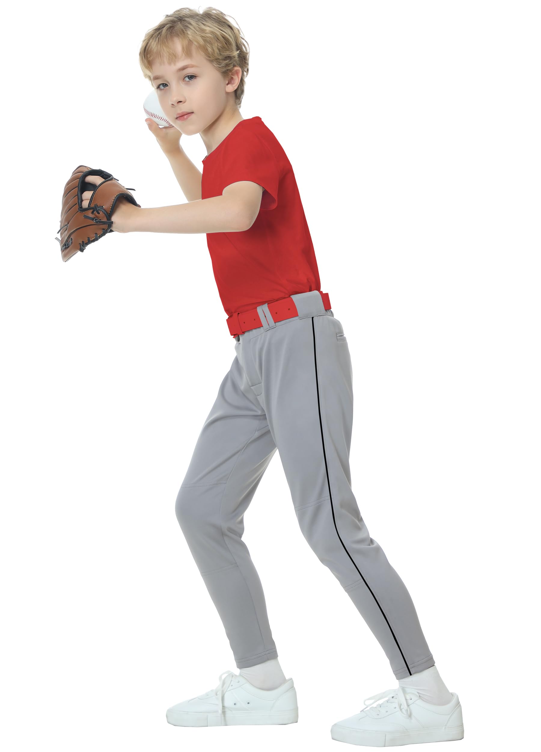 Youth Boys Baseball Pants with Black Piping - Slim Fit Adjustable Open Bottom for Comfort & Performance - Perfect for Little League, Practice & Games