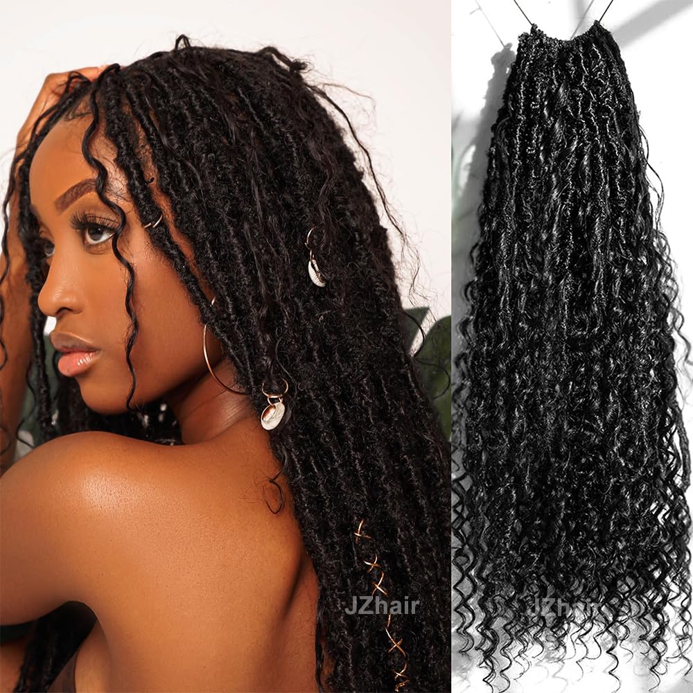Boho Goddess Locs Crochet Braiding Hair with Human Hair Curls - Pre-Looped Dreadlocks Extensions with Curly Ends (3 Packs/72 Locs, 22 Inch) for Black Women - Perfect for Protective Styles, Weddings & Natural Hair Care