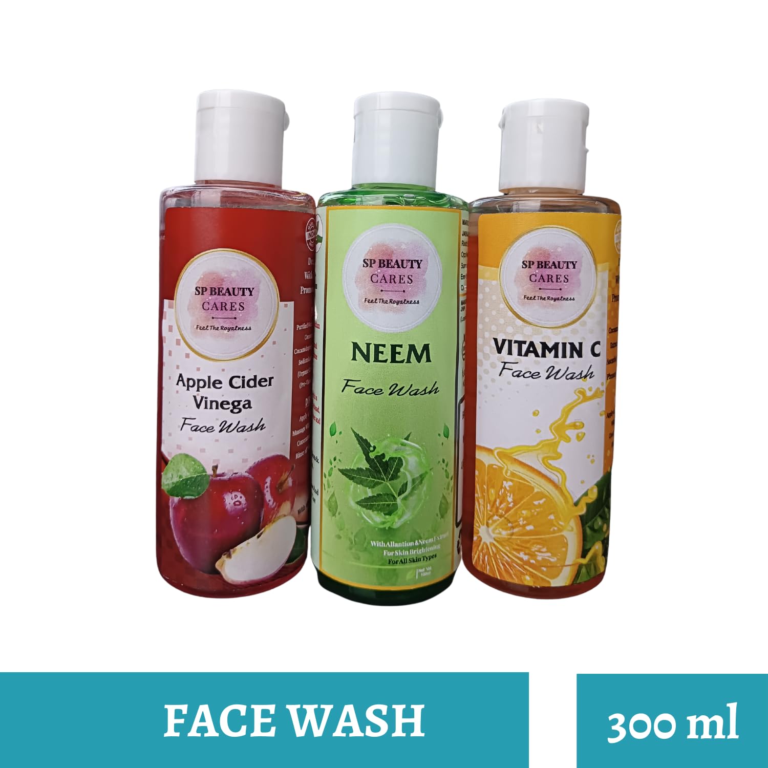 SP BEAUTY CARES Vitamin C, Apple & Neem Face Wash Combo Pack - 3X100ml for Pimple, Acne & Pore Clarifying - All Skin Types - Daily Cleansing & Brightening Skincare Routine