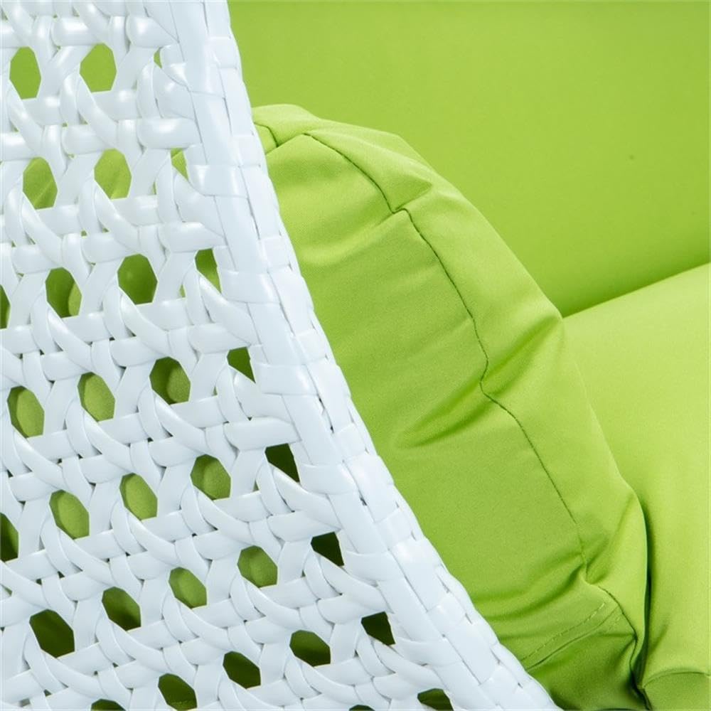 LeisureMod 2-Person Wicker Egg Chair - Outdoor/Indoor Hanging Swing with White Stand & UV-Resistant Cushions (Light Green) - Perfect for Patio, Garden, Bedroom or Balcony Relaxation
