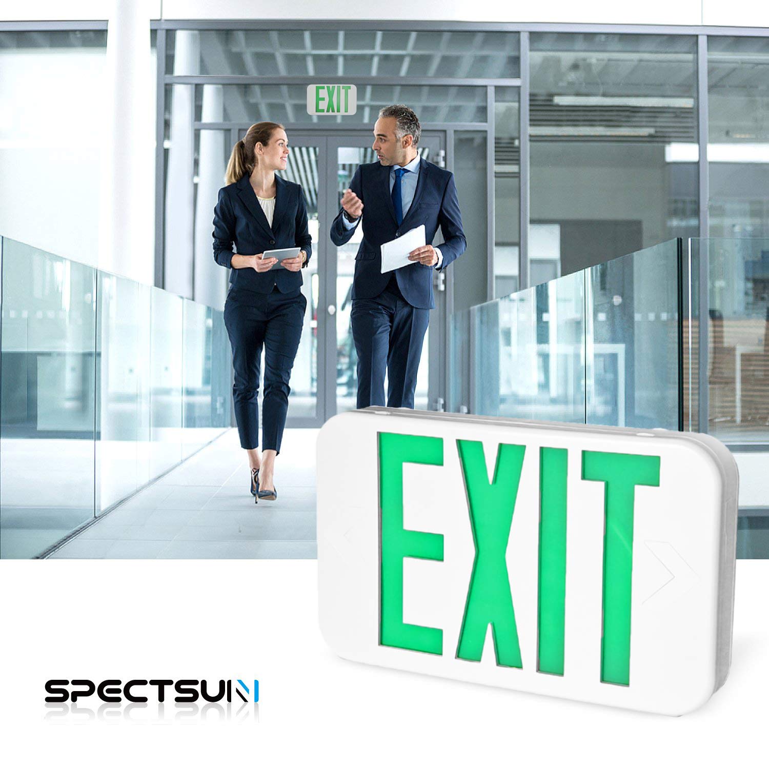 SPECTSUN 6-Pack LED Exit Sign with Battery Backup - Green Emergency Exit Light, 120V/277V Hardwired Combo with Arrow, Wall/Ceiling Mount Fire Safety Sign - Perfect for Offices, Schools, and Commercial Buildings
