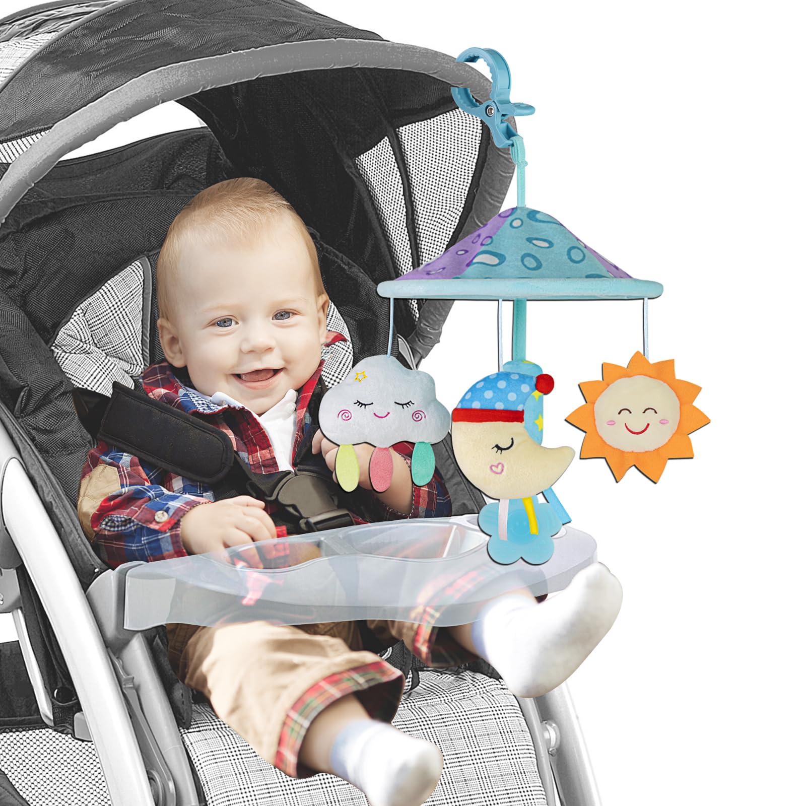 Soft Rattle Baby Pram Mobile Toys for Playpen - Car Roof Handle Toy for Newborns 0-12 Months (Sky Blue) | Perfect for Crib, Stroller & Baby Gym Entertainment