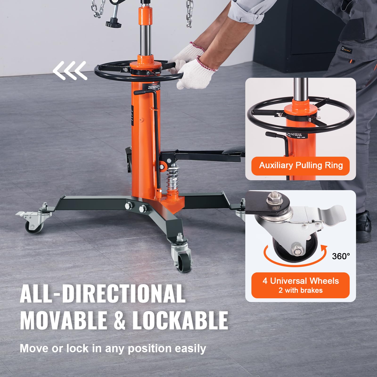 VEVOR 1322 lbs Hydraulic Transmission Jack - 3/5 Ton Capacity, 34.3