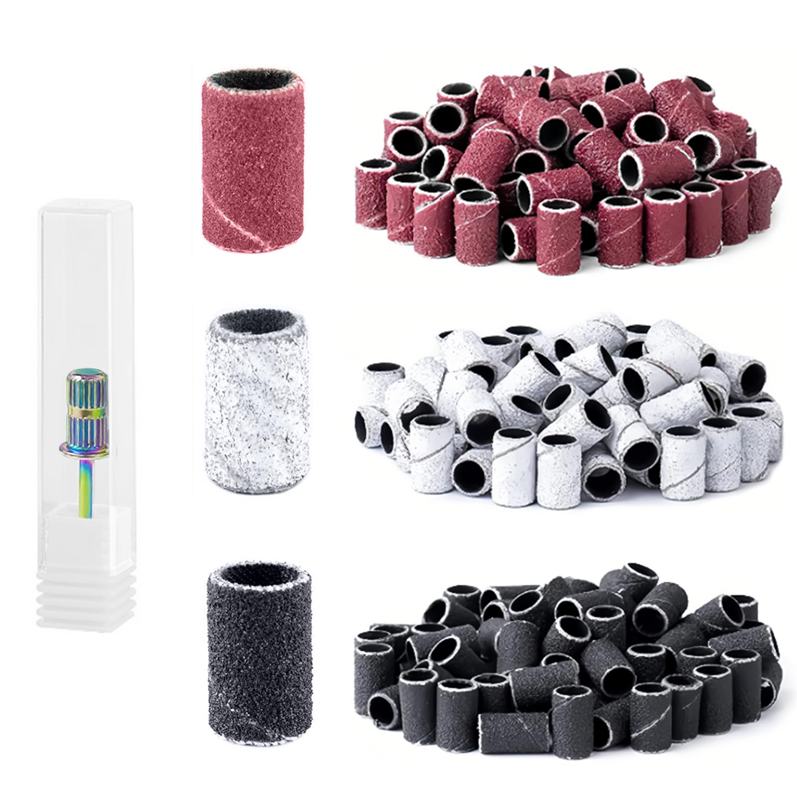 300Pcs Sanding Bands for Nail Drill - Professional Grits #80 #150 #240 Electric File Nail Sanders with 3/32