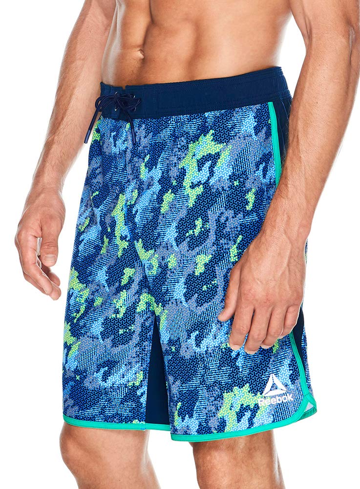 **Reebok Men's Jacquard Swim Board Shorts - Quick-Dry, Comfortable Swim Trunks for Beach, Pool & Surfing - Blue, Medium**