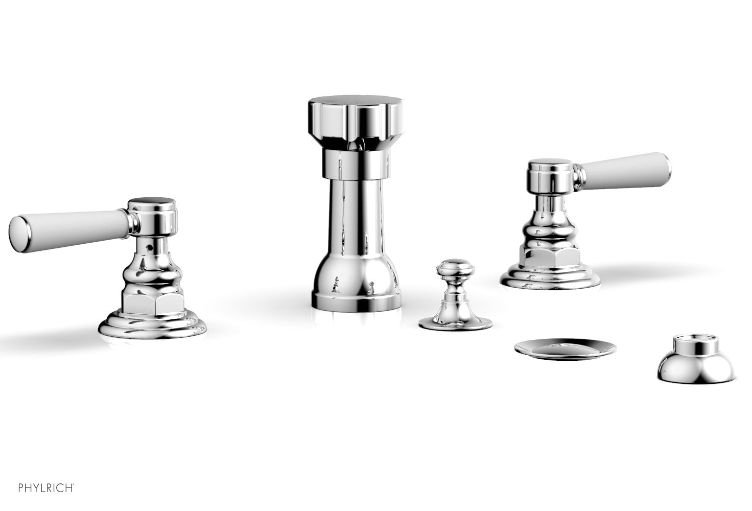 HENRI 4-Hole Bidet Faucet Set with Satin White Lever Handles - Model 161 61 | Modern Bathroom Upgrade for Toilet & Bidet Installation