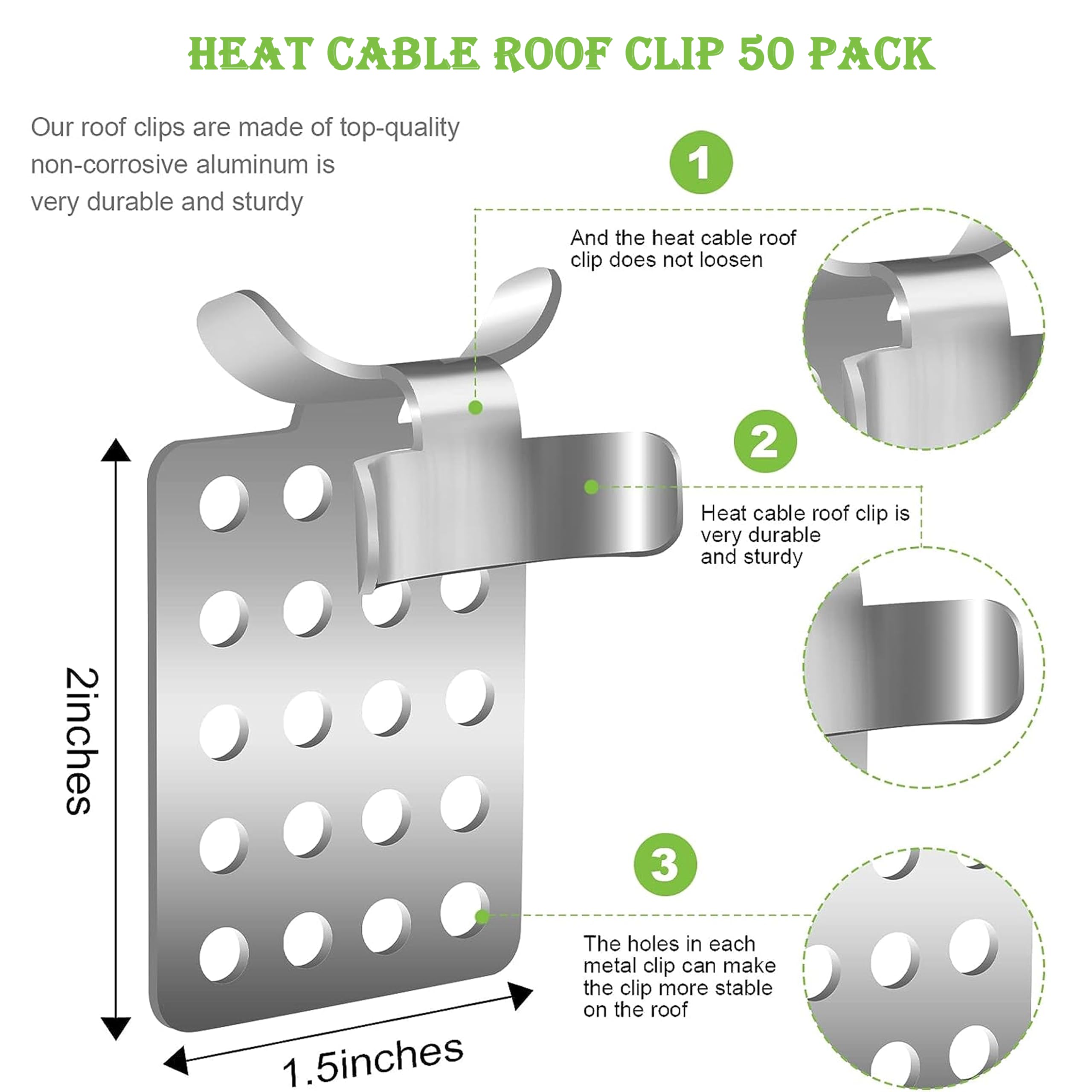 50 Pack Metal Roof De-Icing Cable Clips - Aluminum Heat Cable Clips for Ice Dam Heat Tape & Roof Deicing Systems | Secure Heat Cables to Roofs for Winter Protection (Silver) - Perfect for Snowy Climates & Home Winterization