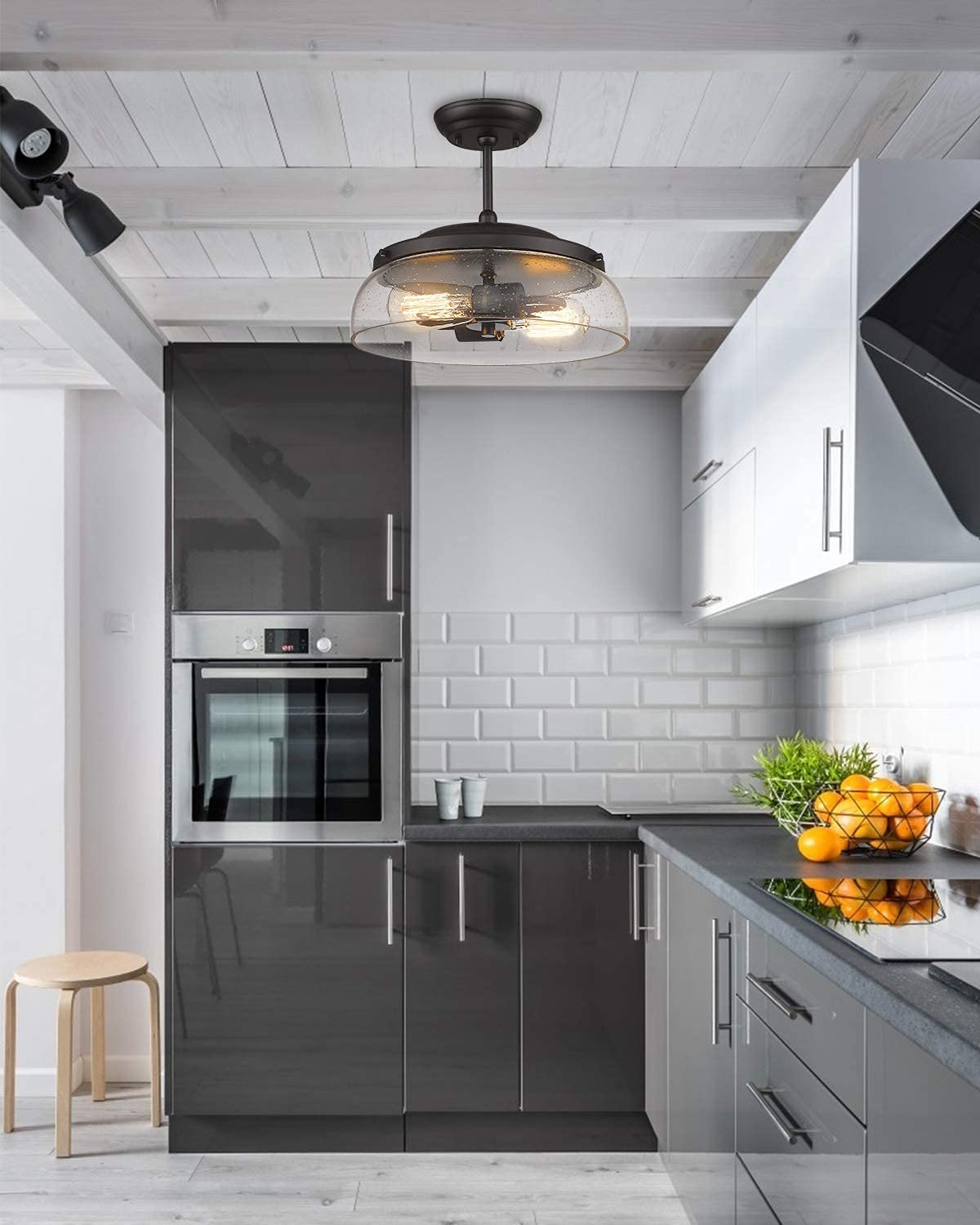 EAPUDEN 3-Light Linear Chandelier & 2-Light Farmhouse Ceiling Light in Oil Rubbed Bronze with Seeded Glass - Modern Kitchen Island Lighting, Dining Room, Foyer, Hallway, Entryway - Perfect for Farmhouse, Rustic & Industrial Home Decor