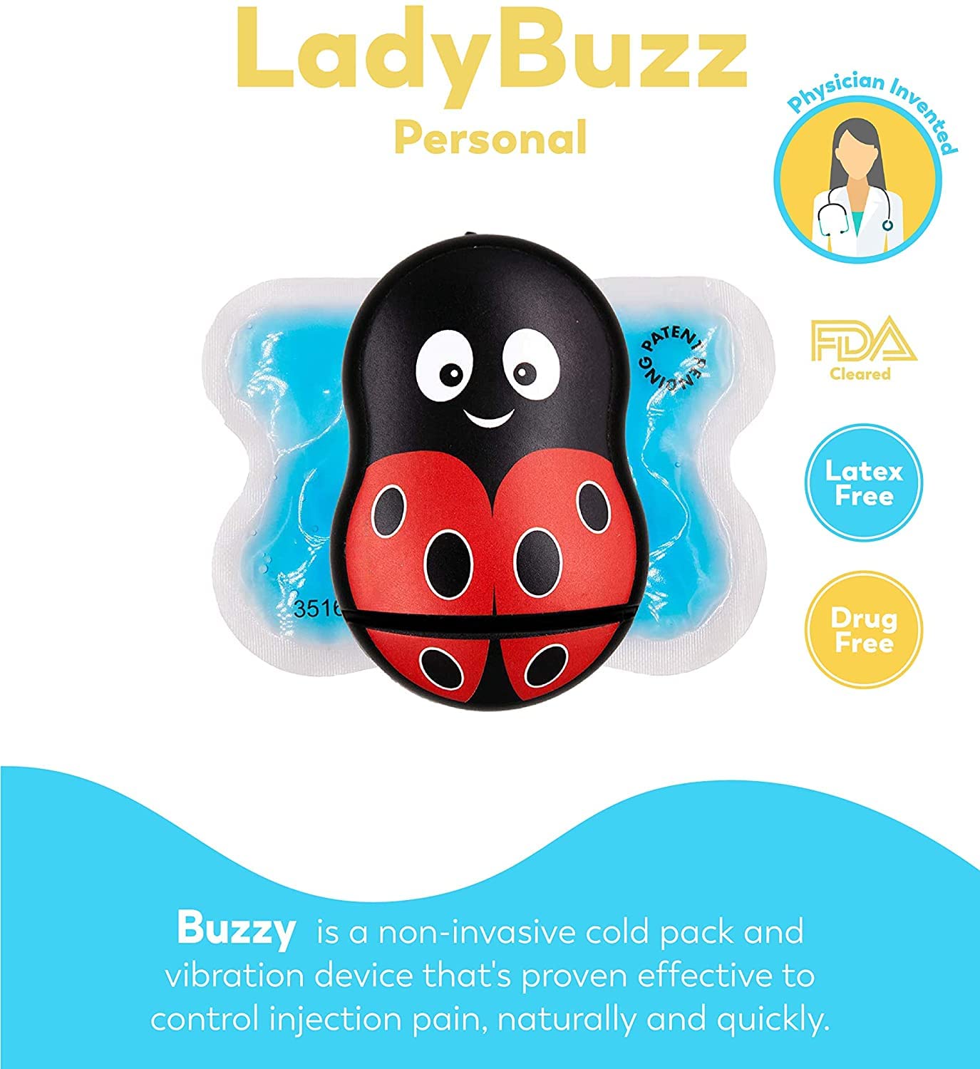 Buzzy - Personal Vibrating Ice Pack for Pain Relief - Shark Tank Featured - Reduce Needle Pain for Shots, IVF, Insulin & Vaccines - First Aid Solution at Home - Ideal for Medical Procedures & Anxiety Relief