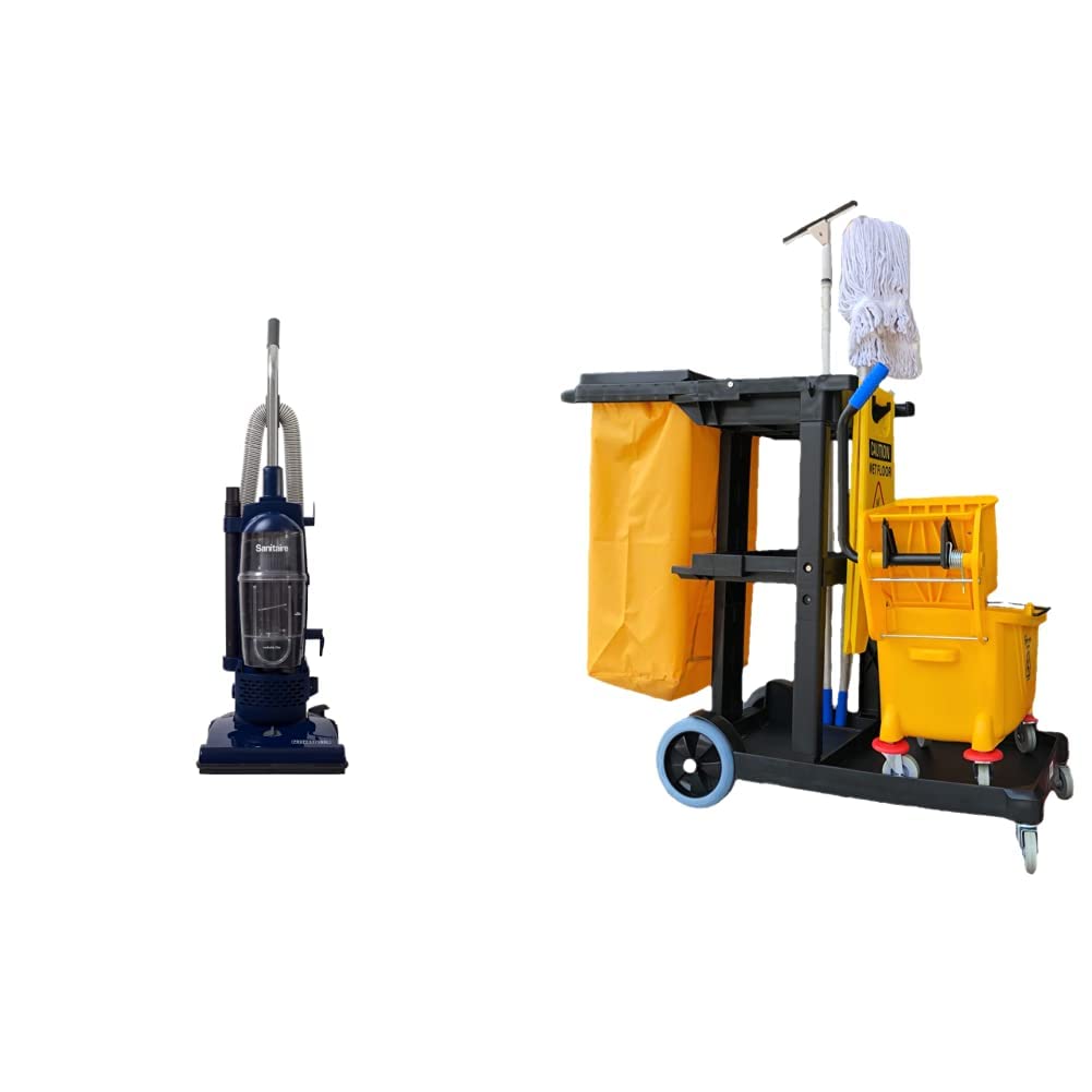 Sanitaire SL4410A Commercial Upright Vacuum Cleaner Bagless with Tools & Simpli-Magic 79191 Janitorial Cart Yellow/Grey - Heavy Duty Cleaning for Offices, Hotels, Schools & Commercial Spaces