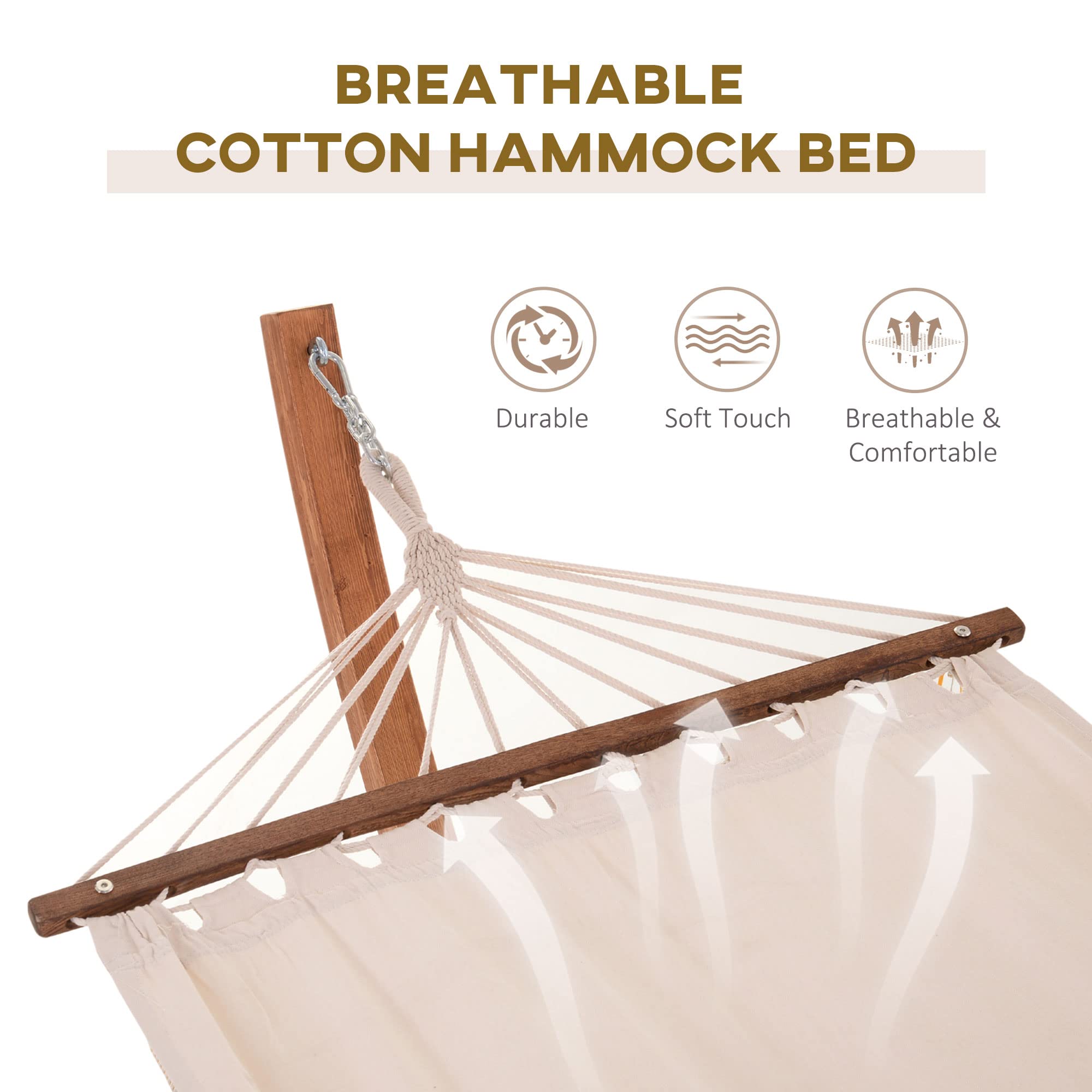Outsunny 10 Foot Wooden Outdoor Hammock with Stand - Heavy Duty Roman Arc Rainbow Hammock for Single Person - Perfect for Patio, Backyard, Balcony, Porch & Garden Relaxation - White