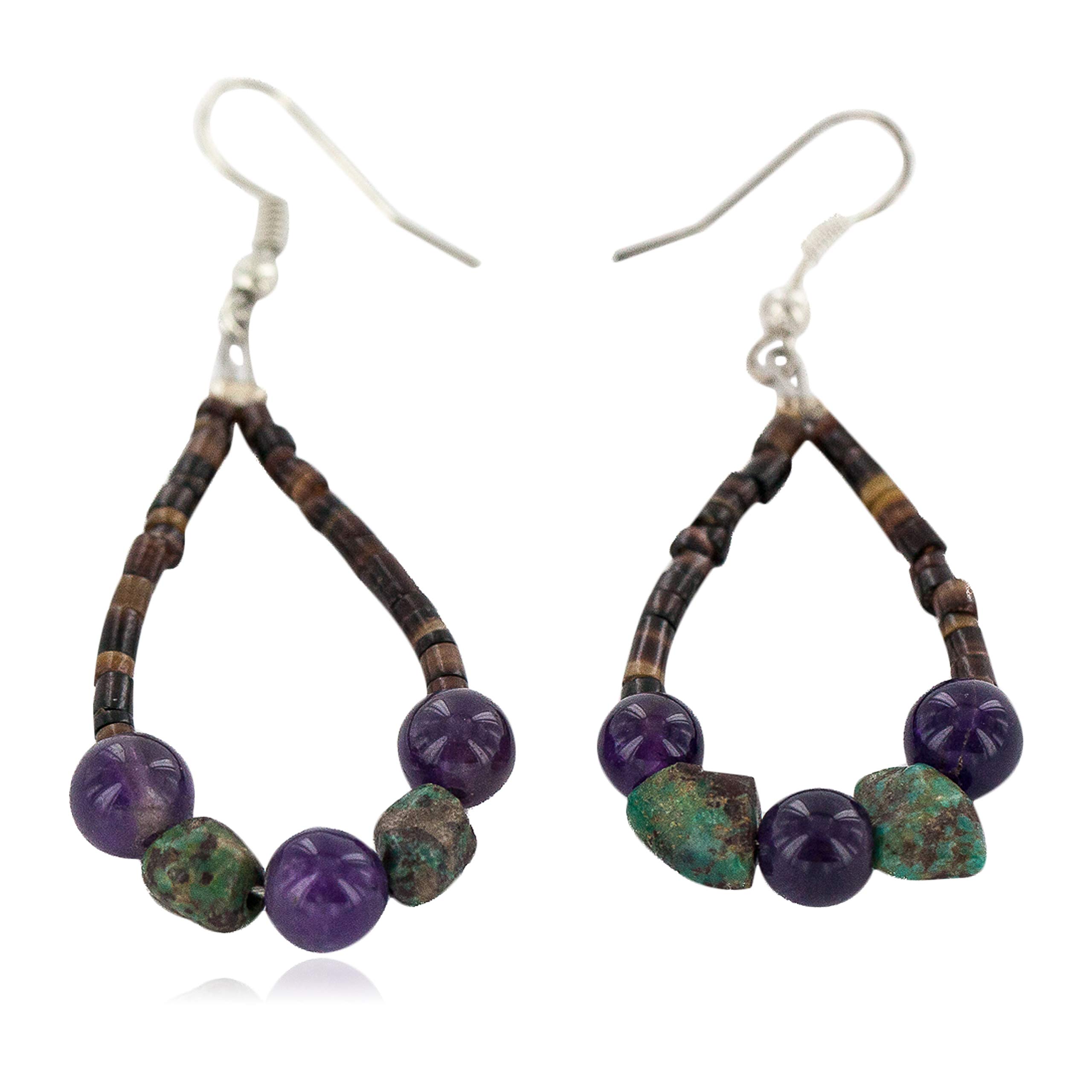 Loma Siiva 18215 Sterling Silver Turquoise & Purple Quartz Hoop Dangle Earrings - Certified $90Tag Jewelry for Women | Perfect for Parties, Weddings & Everyday Wear