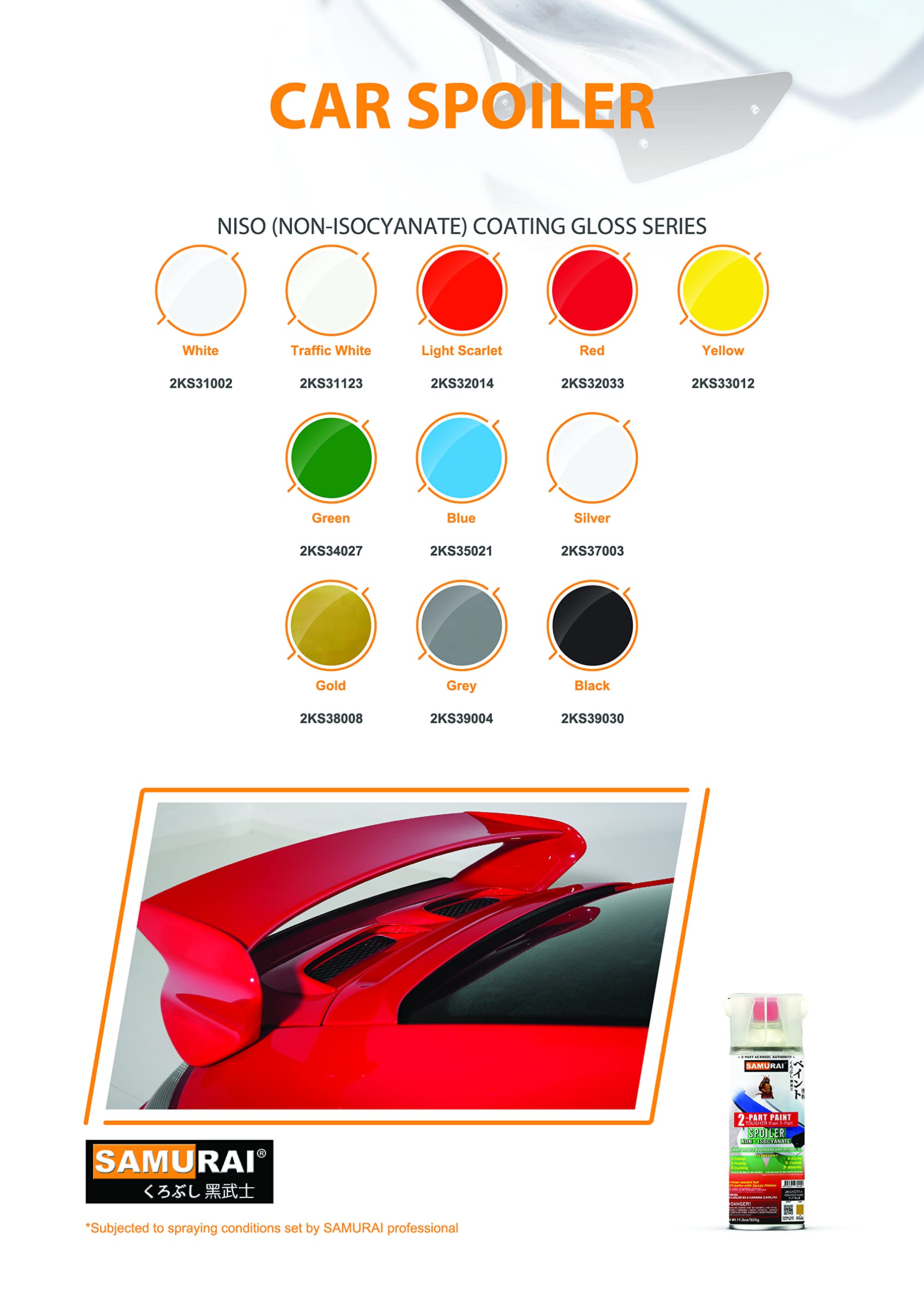 High-Performance SAMURAI 2-Part Car Spoiler Spray Paint - Non-Isocyanate (NISO) Formula, Metallic Grey (6 Cans) - Perfect for Automotive Restoration, Custom Paint Jobs & DIY Car Modifications