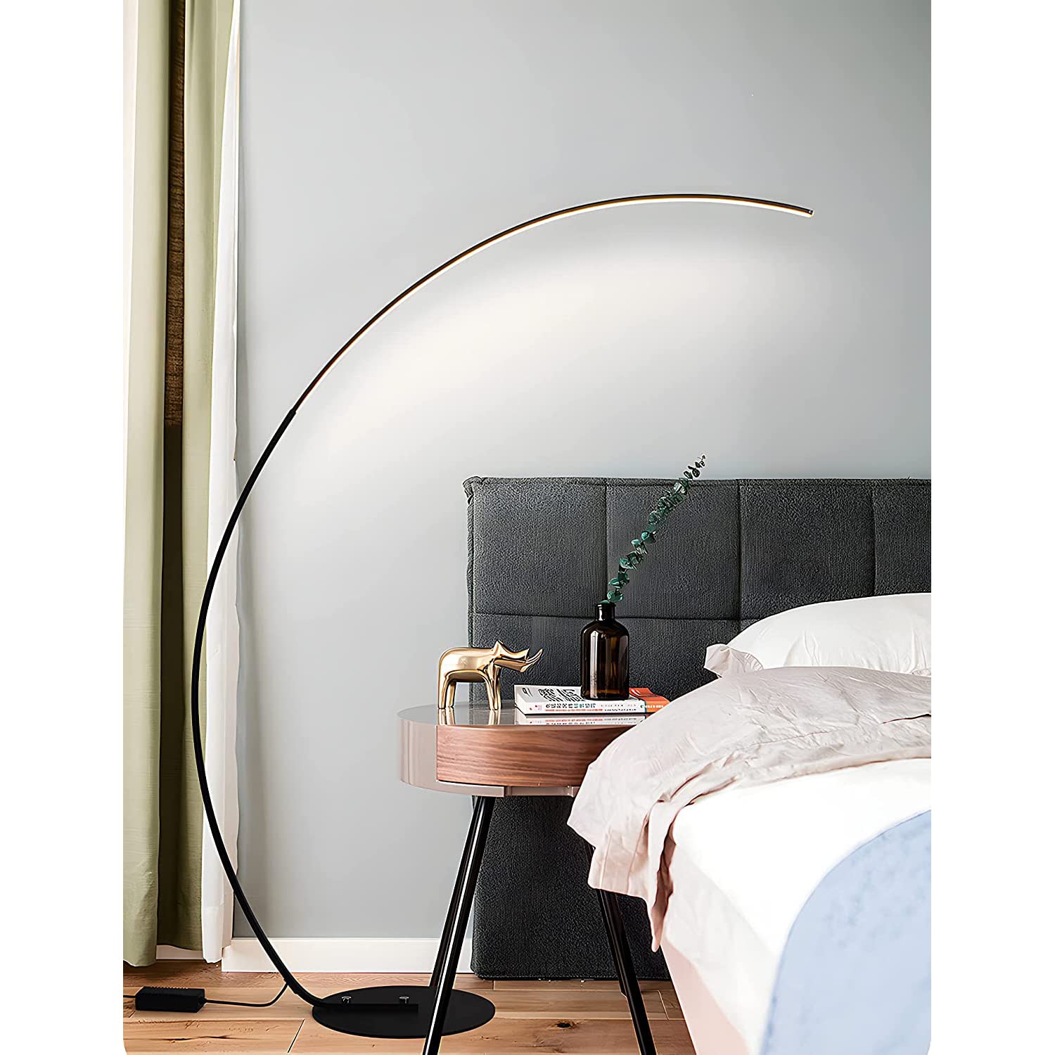 Modern LED Arc Floor Lamp - 3-Way Dimmable Standing Light for Living Room, Bedroom & Office - Black Metallic Minimalist Design (Ideal for Reading, Relaxation & Ambient Lighting)