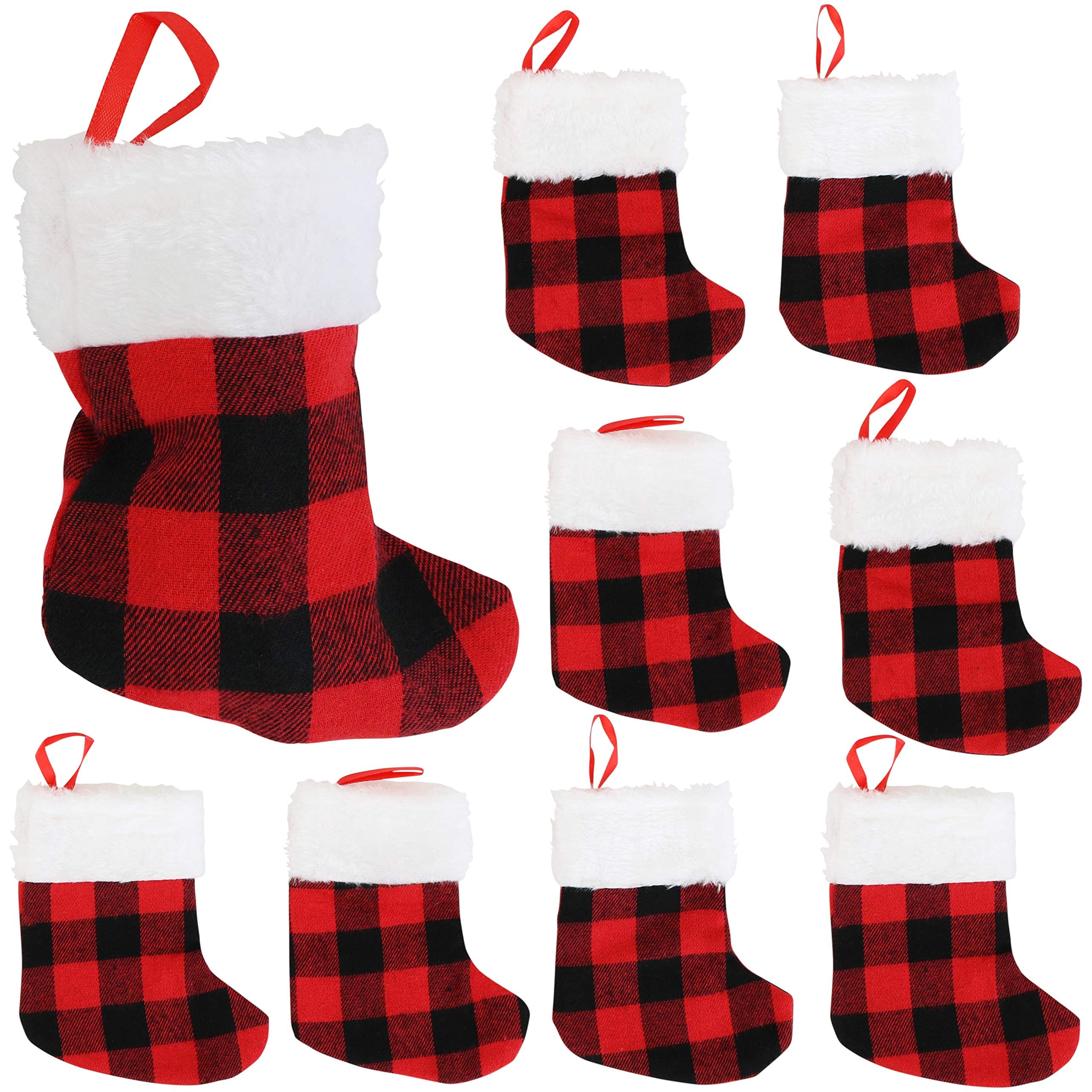 24-Pack Mini Christmas Stockings 6-Inch Red Buffalo Plaid - Perfect for Holiday Decorations, Party Favors & Small Gift Bags