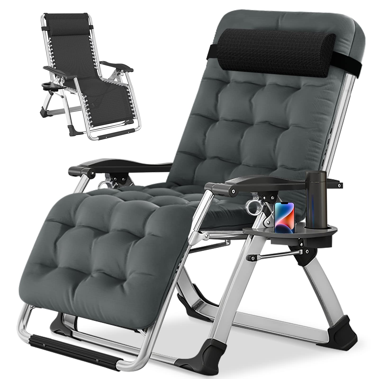 NAIZEA Zero Gravity Lounge Chair - Adjustable Folding Recliner with Cup Holder, Ergonomic Patio Chair for Indoor & Outdoor Use - Perfect for Backyard, Poolside, Camping and Relaxation