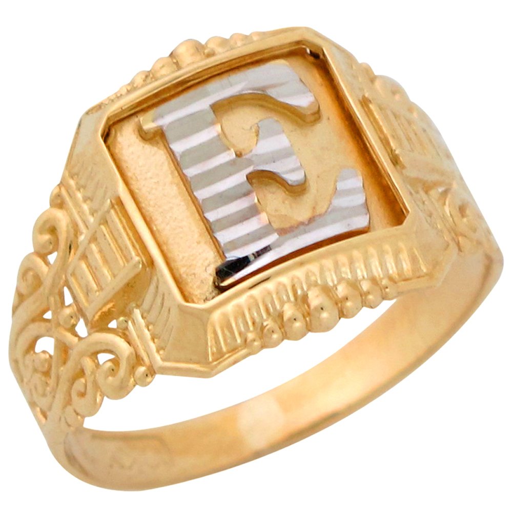 10K Two-Tone Gold Antique Filigree Initial Letter E Ring for Men - Vintage Jewelry Liquidation - Perfect for Gifts, Weddings & Special Occasions