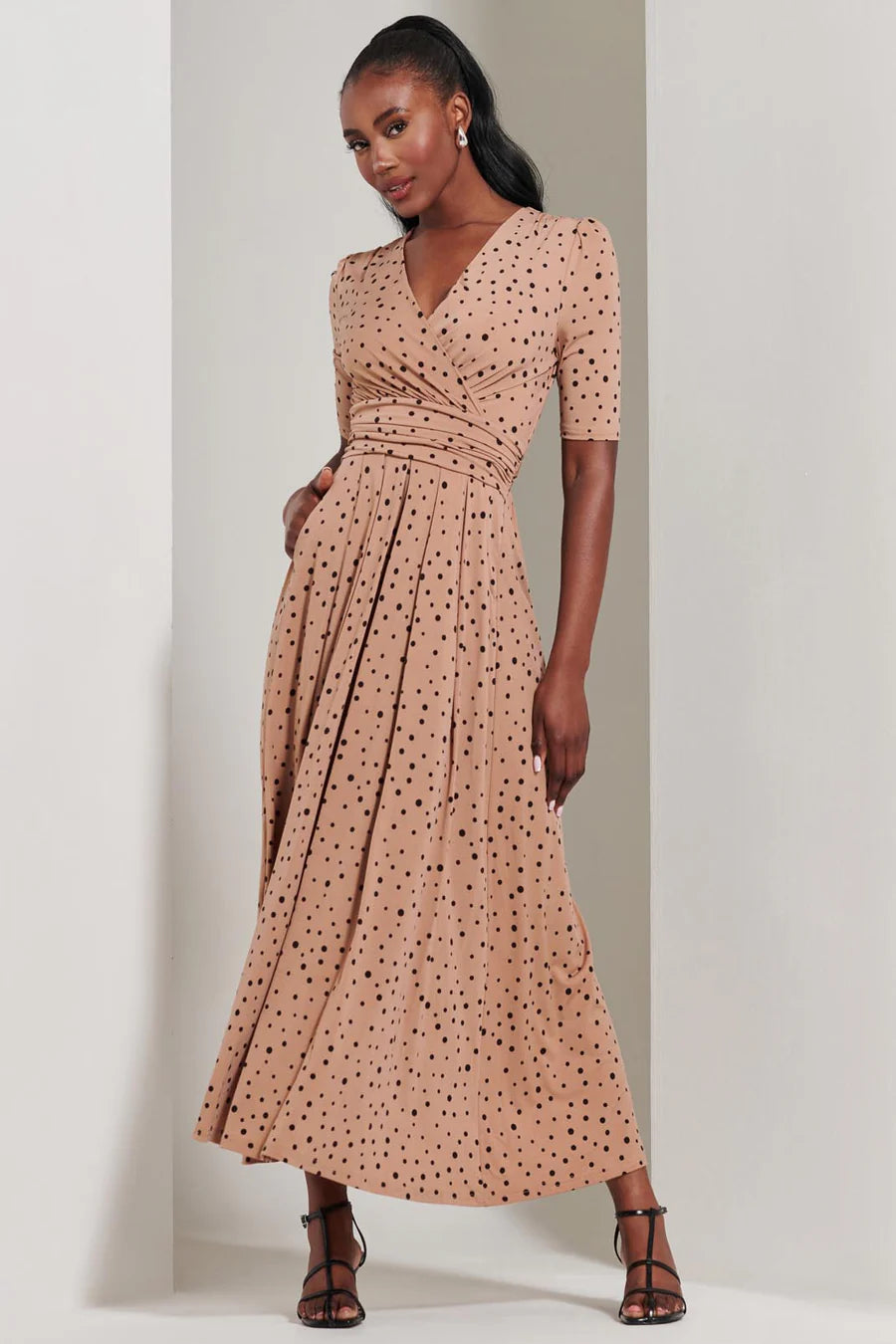 Stylish Half Sleeve Jersey Maxi Dress with Spot Print - Perfect for Summer Outings, Beach Vacations & Casual Wear