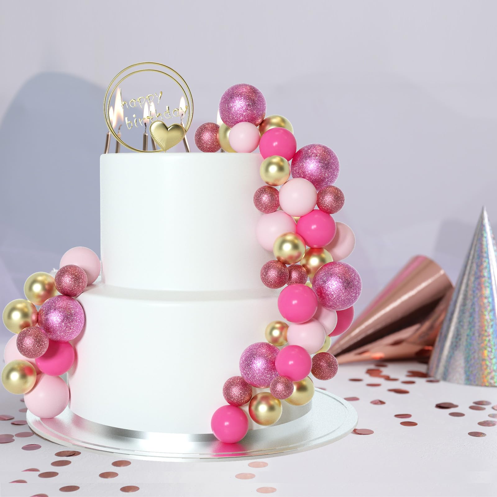 ASTARON 50 Pcs Pink Ball Cake Toppers - Mini Balloon Sticks for Cake Decorating, Foam Ball Cake Decorations - Perfect for Baby Shower, Birthday Party, Wedding Cake Toppers & Dessert Table Decor
