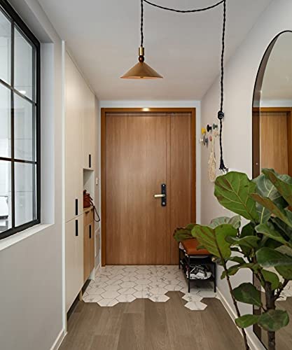 15 Ft Black Twisted Cord E26 Base Gold Metal Pendant Light Fixture with Dimmer Switch - Industrial Design Plug-in Hanging Light for Bay Window, Restaurant, Laundry Room & Farmhouse Decor (Bulb Not Included) - Perfect for Ambient Lighting in Dining Areas, Kitchens and Commercial Spaces