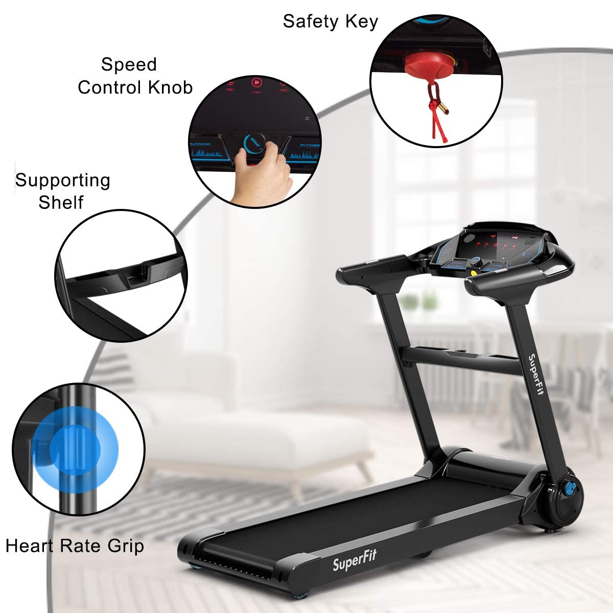 Goplus Folding Treadmill - Electric Portable Running Machine with Bluetooth Speaker, APP Control, 16.5