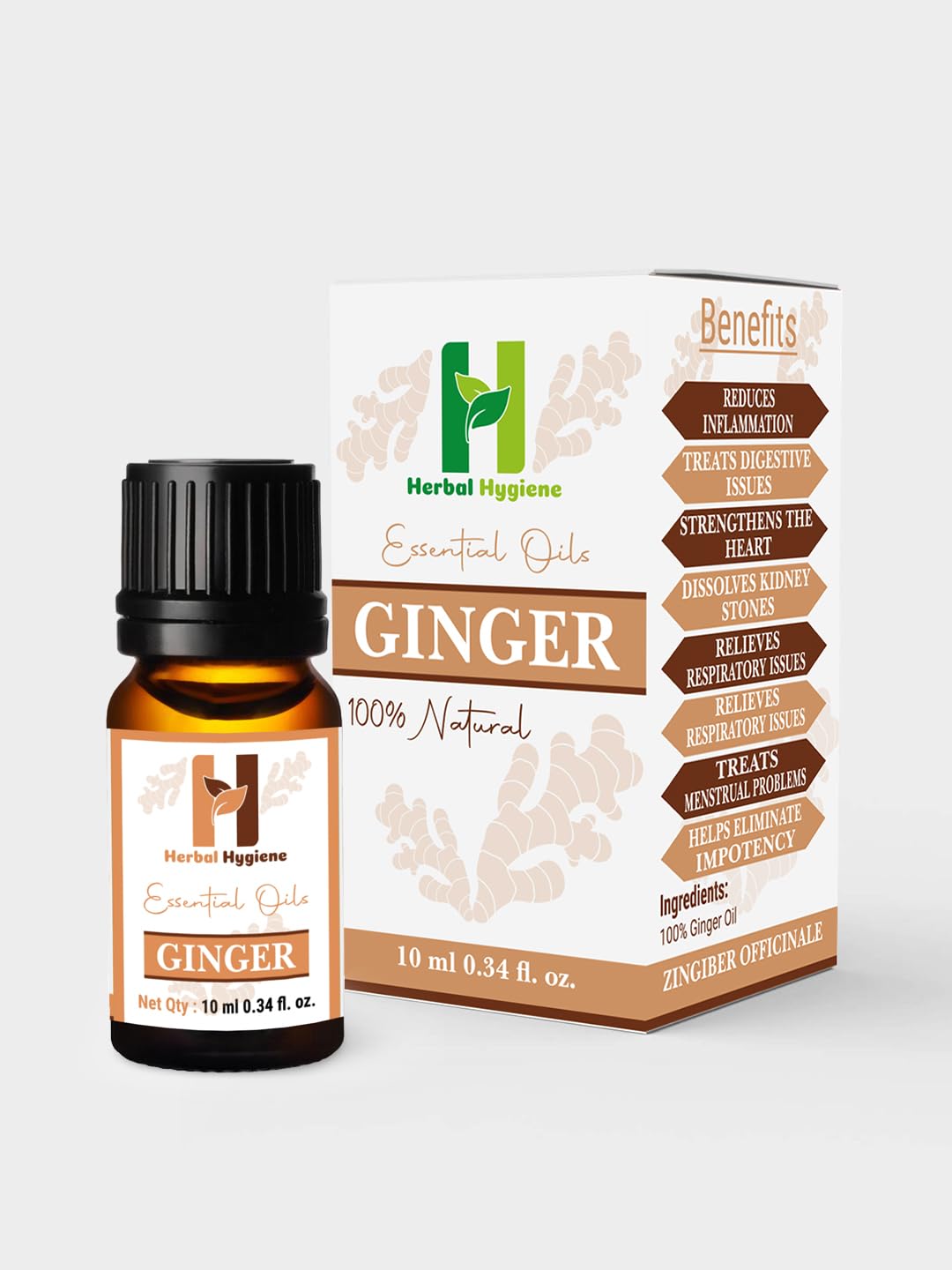 100% Pure Natural Undiluted Ginger Essential Oil for Skin Care, Hair Growth & Weight Loss - 10ml | Aromatherapy, Massage & DIY Beauty Recipes