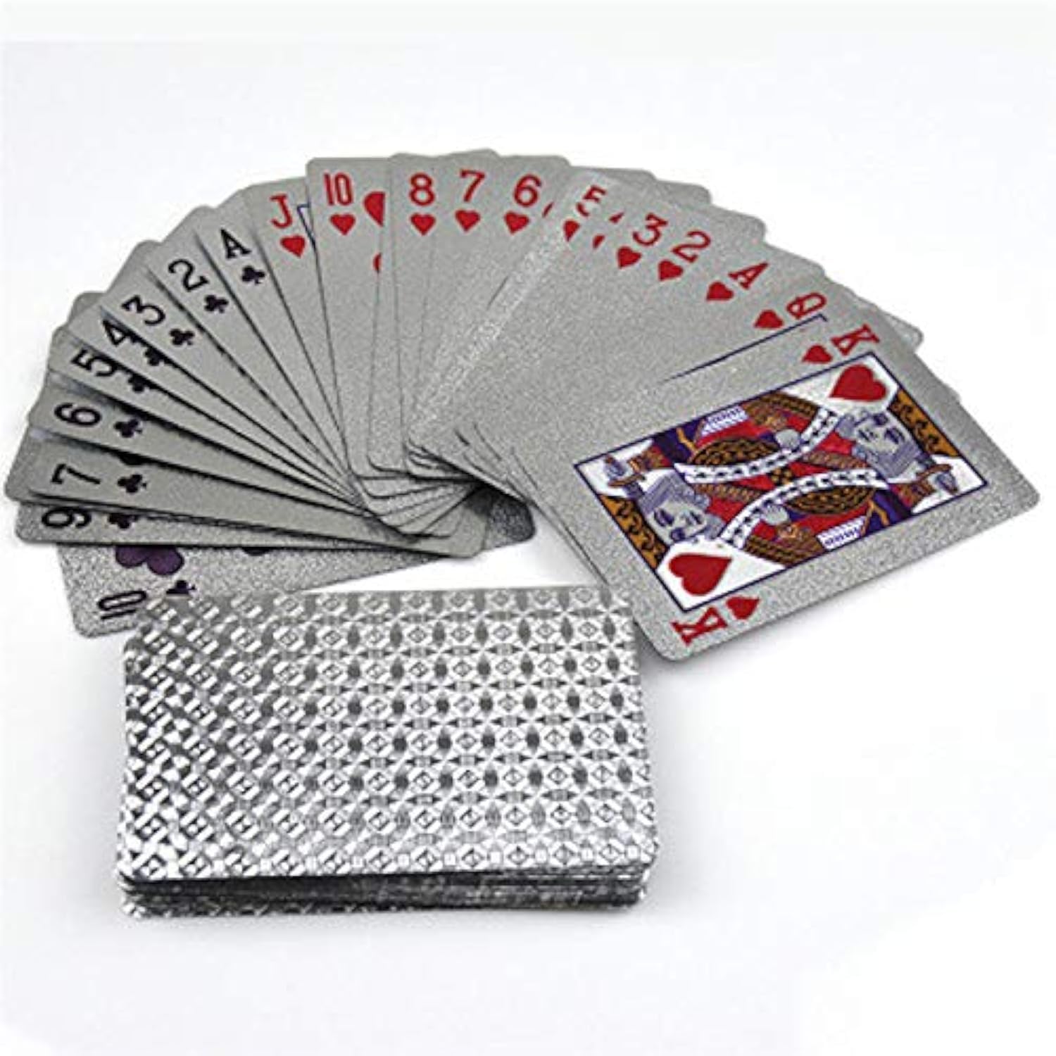 Premium Waterproof Plastic Playing Cards - Luxury Silver Foil Diamond Design, Standard Size 52+2 Poker Deck | Perfect for Casino Nights, Poker Parties, Travel & Outdoor Games