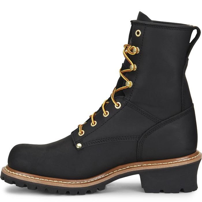 Men's Carolina Elm 8-Inch Unlined Logger Work Boots - Genuine Leather Upper, Comfortable Pillow Cushion Footbed, Oil & Slip Resistant Welted Outsole, EH Safety Rated - Ideal for Construction, Logging & Outdoor Work