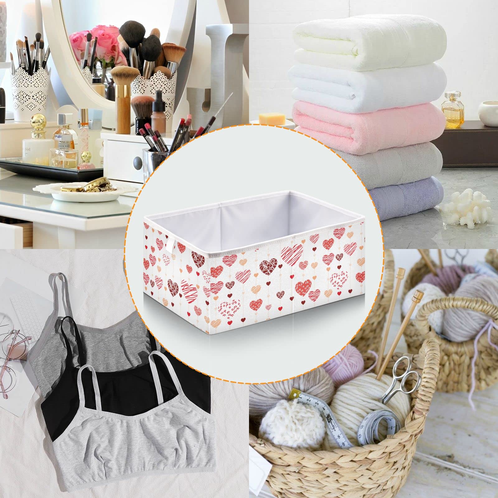 DOMIKING Valentine's Day Heart-Shaped Storage Bin - Foldable Fabric Storage Box with Sturdy Handle for Closet, Shelves & Bedroom Organization (11 Inch) - Perfect for Holiday Decor, Gift Wrapping & Seasonal Storage