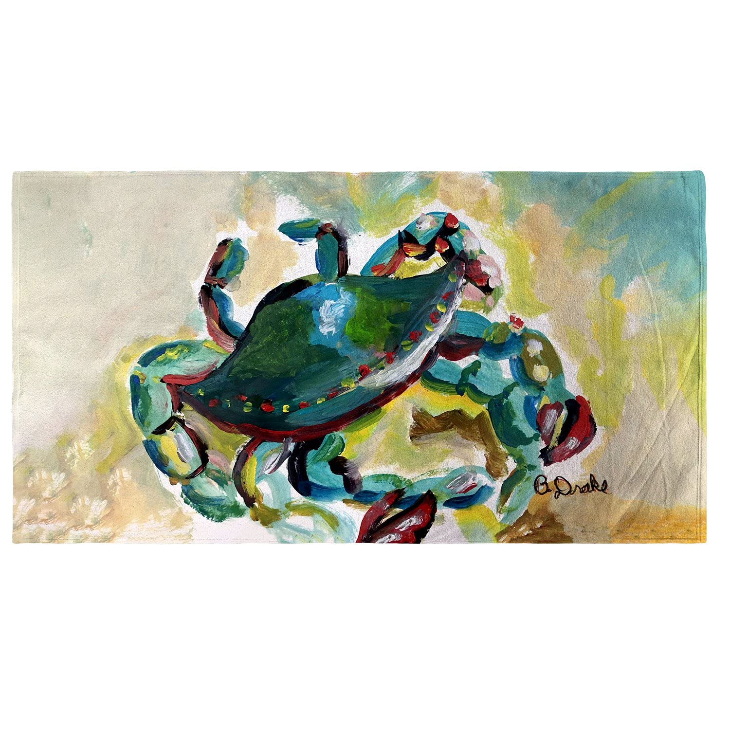 Betsy Drake Colorful Crab Beach Towel - Large, Soft & Absorbent - Perfect for Pool, Beach, Picnics & Summer Outings