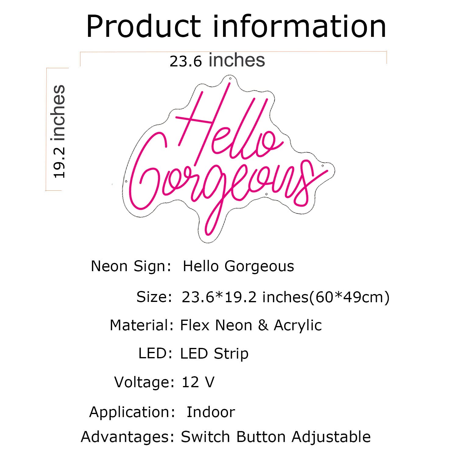 Custom Pink LED Neon Sign - Hello Gorgeous Wall Decor for Bedroom, Wedding, Party Room | Energy-Efficient Dimmable Neon Light for Home, Bar, Cafe (Pink-02)