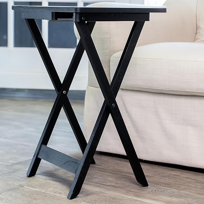 Premium Folding TV Trays Set of 4 - Rectangular Portable Serving Tables with Storage Rack | Space-Saving Couch Trays for Dining, Laptop Work & Crafts | Decorative Home Essentials for Small Spaces & Entertainment Areas