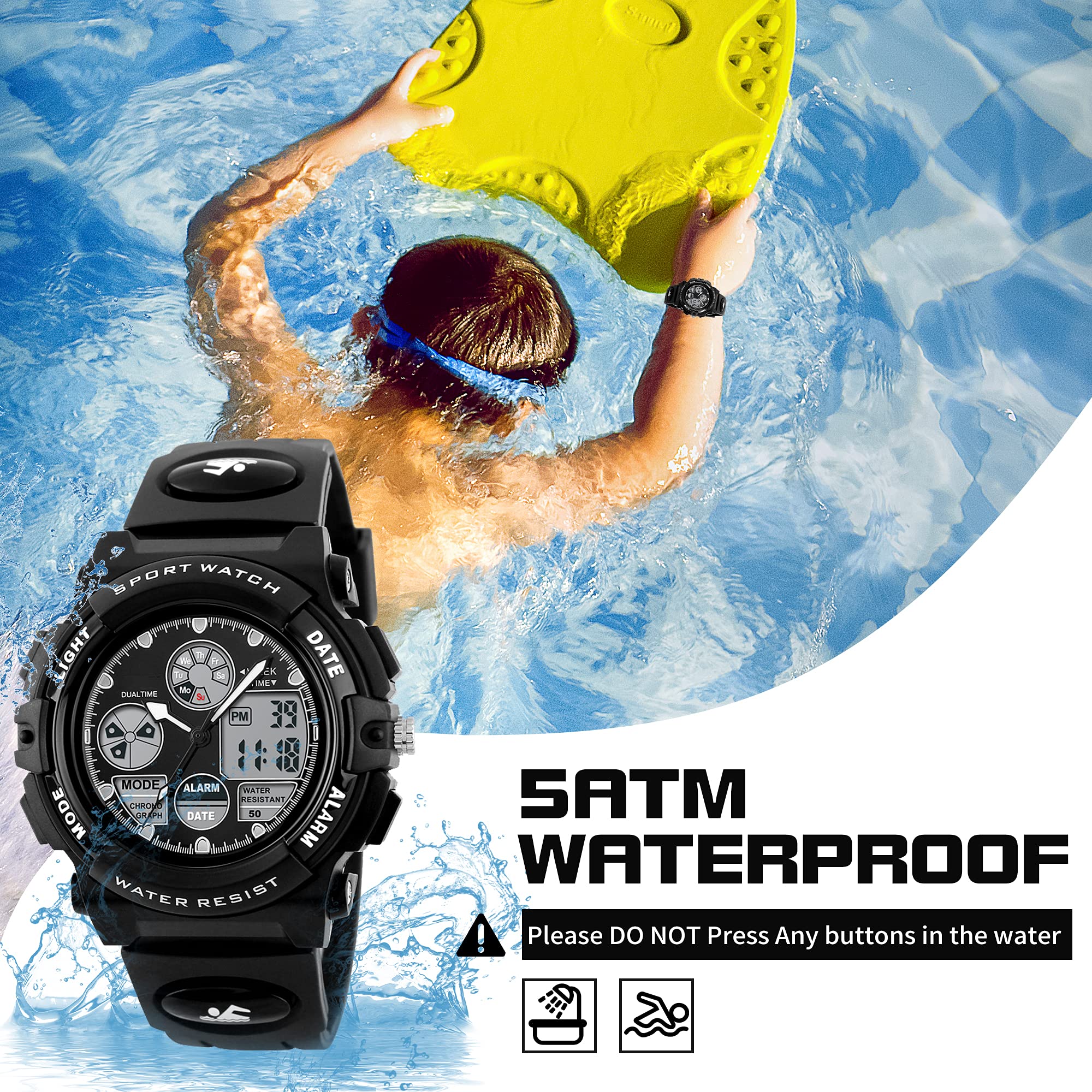 Boys Electronic Sports Watches - Waterproof Digital Chronograph Wristwatch with Alarm & Stopwatch | Perfect for Kids Outdoor Activities, Sports & School