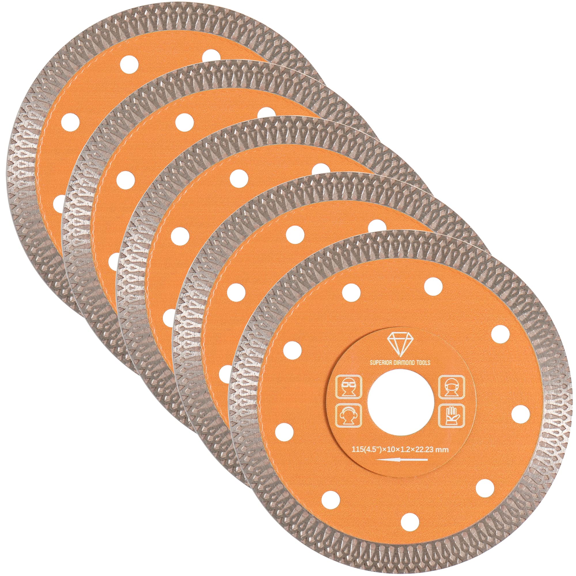 4.5 Inch Diamond Blade for Porcelain Tile, Ceramic & Granite Cutting - 5 Pack Premium Diamond Cutting Wheel for Angle Grinder with 7/8