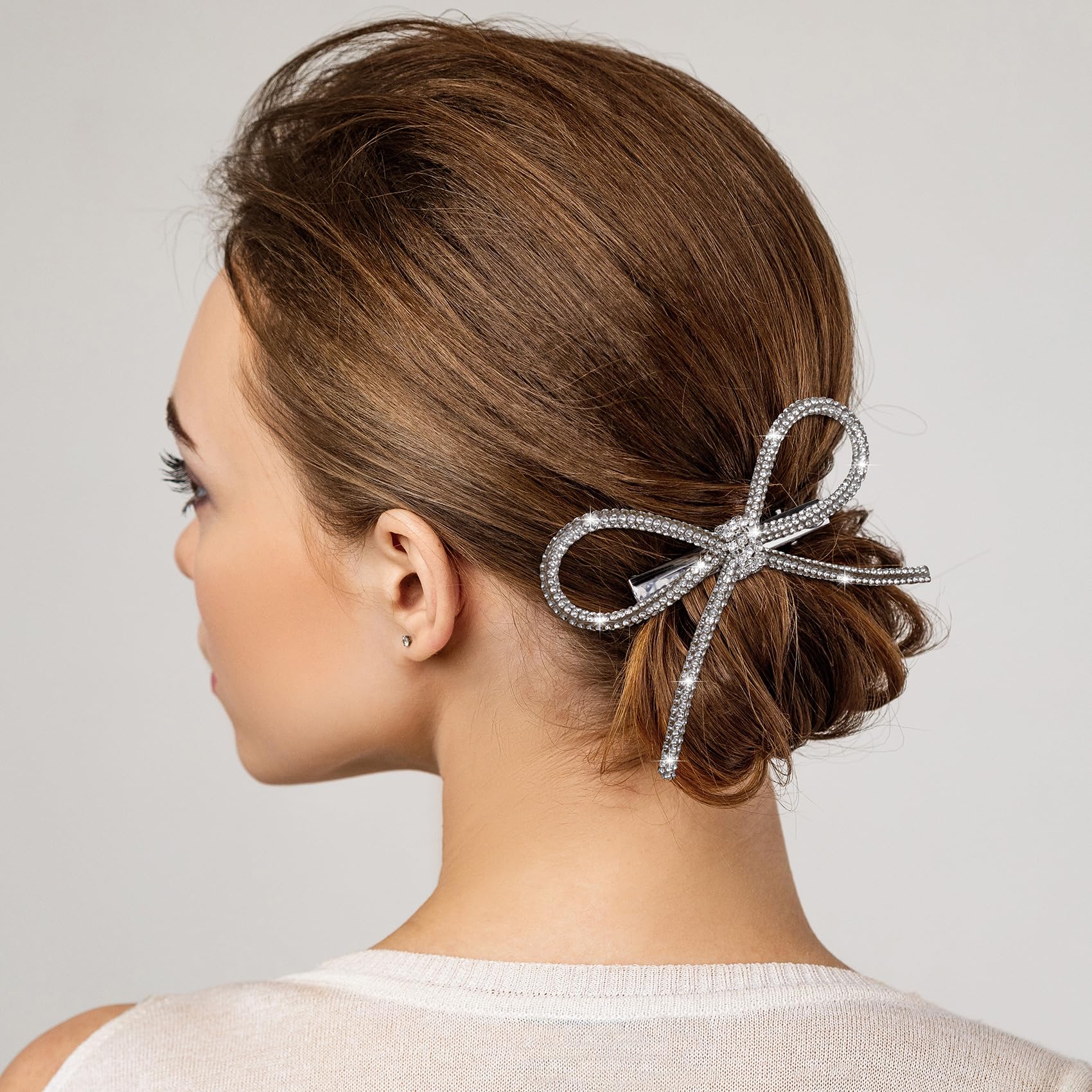 Elegant Rhinestone Crystal Bow Hair Clips for Women & Girls - Silver Hair Accessories for Parties, Halloween, Valentine's Day & Mother's Day (1PC) - Perfect for Weddings, Prom, Bridal & Special Occasions