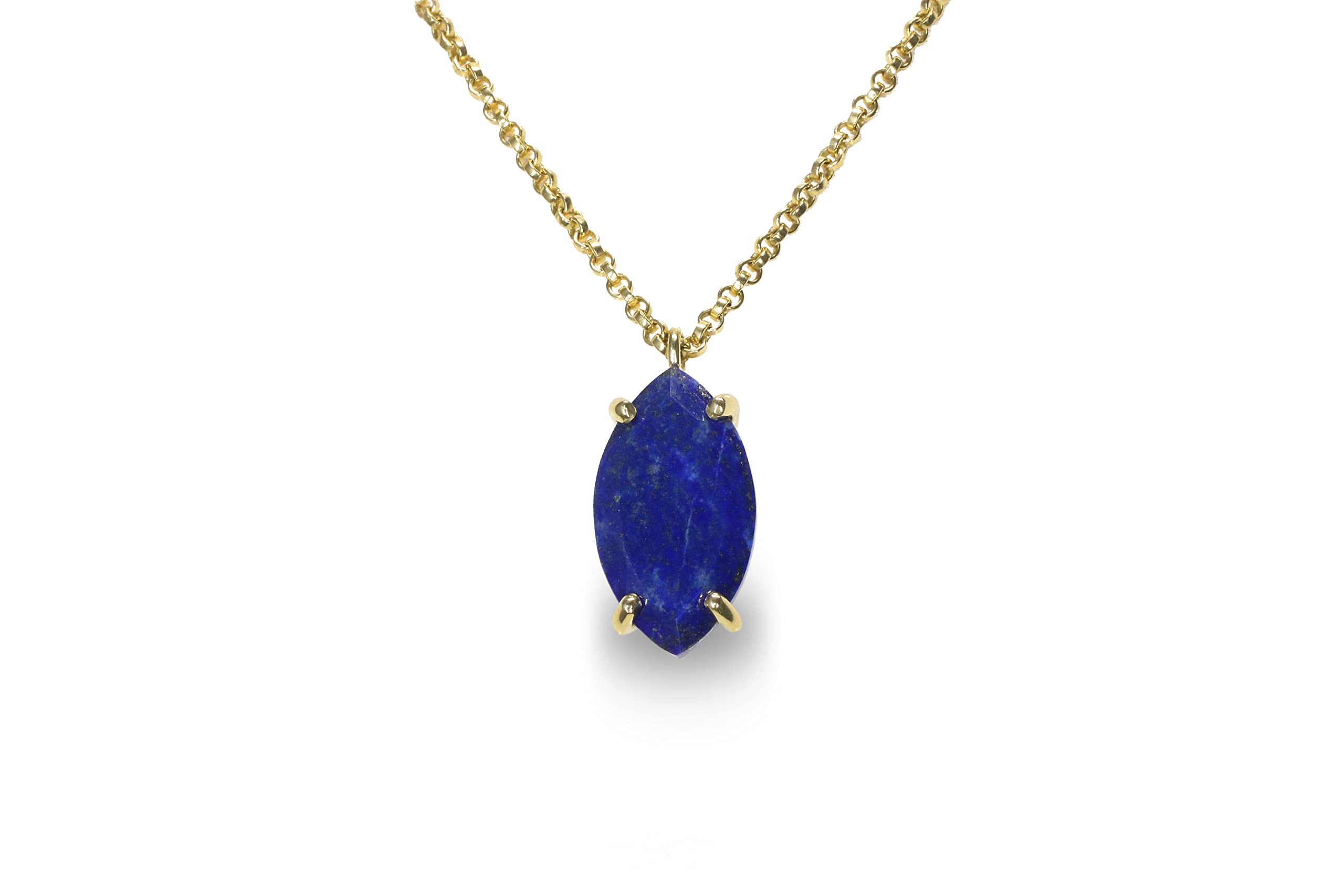 14K Gold Lapis Lazuli Necklace - Marquise Cut September Birthstone Jewelry for Women | Elegant Statement Necklace for Birthday, Mother's Day & Graduation Gifts | Customizable Length | Perfect for Weddings, Parties & Special Occasions