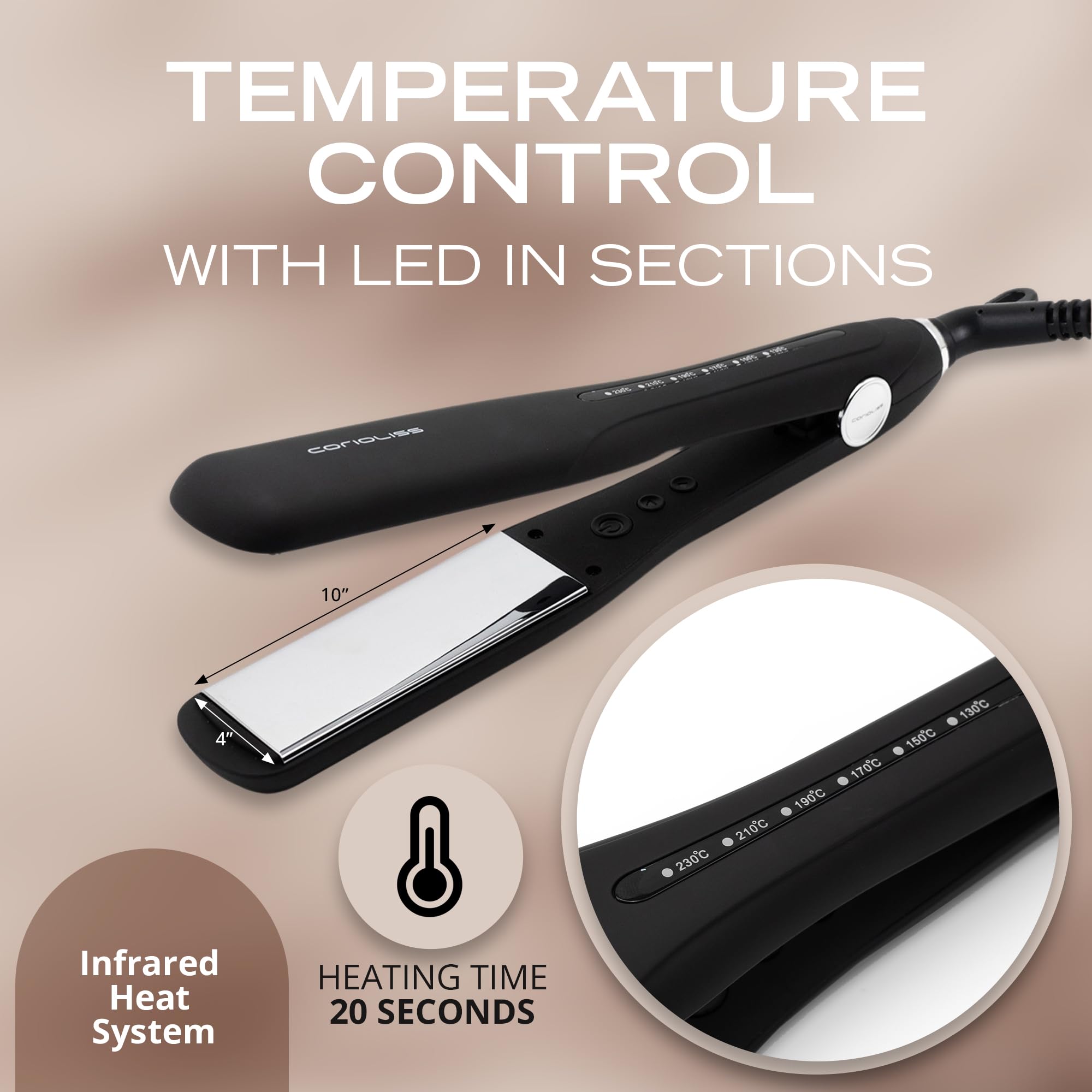 Professional Corioliss Hair Straightener for Women - Extra Wide Titanium Plates Flat Iron with UK Plug, Black Soft Touch - Perfect for Salon, Home & Travel Styling