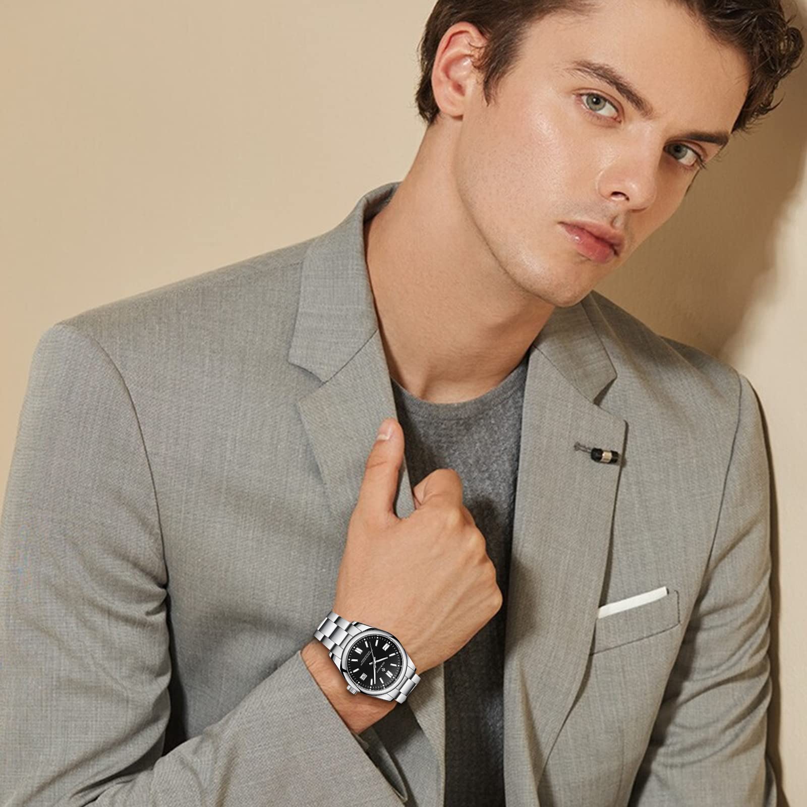 Waterproof Stainless Steel Men's Watch - Analog Chronograph Dress Watch with Luminous Hands | Elegant Fashion Timepiece for Business, Formal Events & Gifts