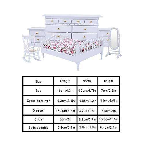 1:12 Scale Miniature Dollhouse Furniture Set - Bed, Wardrobe, Chair & Dressing Mirror | Realistic Mini Home Decor for Dollhouse, Model House Display, DIY Crafts & Collectibles