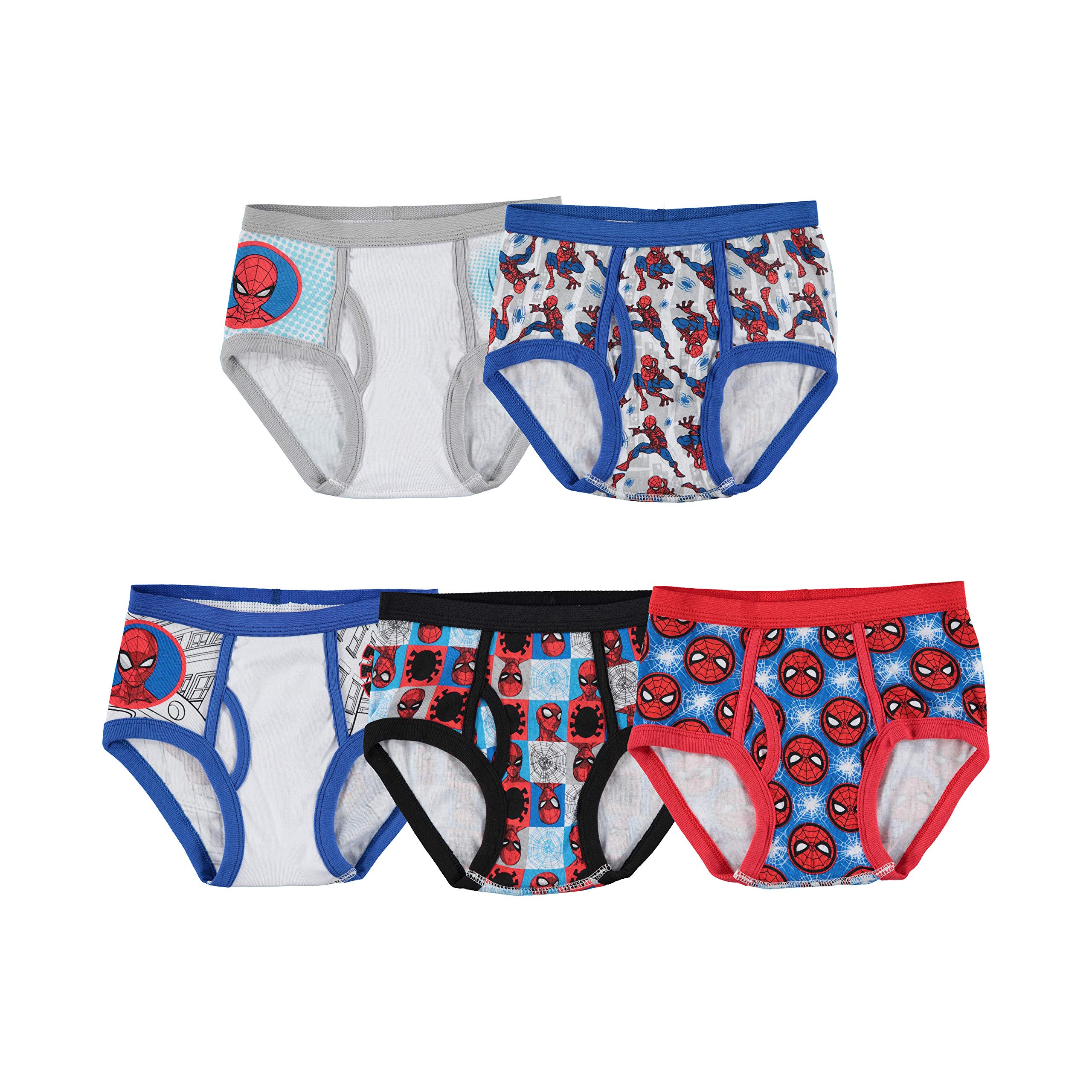Spider-Man Boys' Cotton Underwear Multipack - 100% Combed Cotton Briefs, 5-Pack (Sizes 4-12) | Superhero Kids Underwear for School, Play & Everyday Comfort